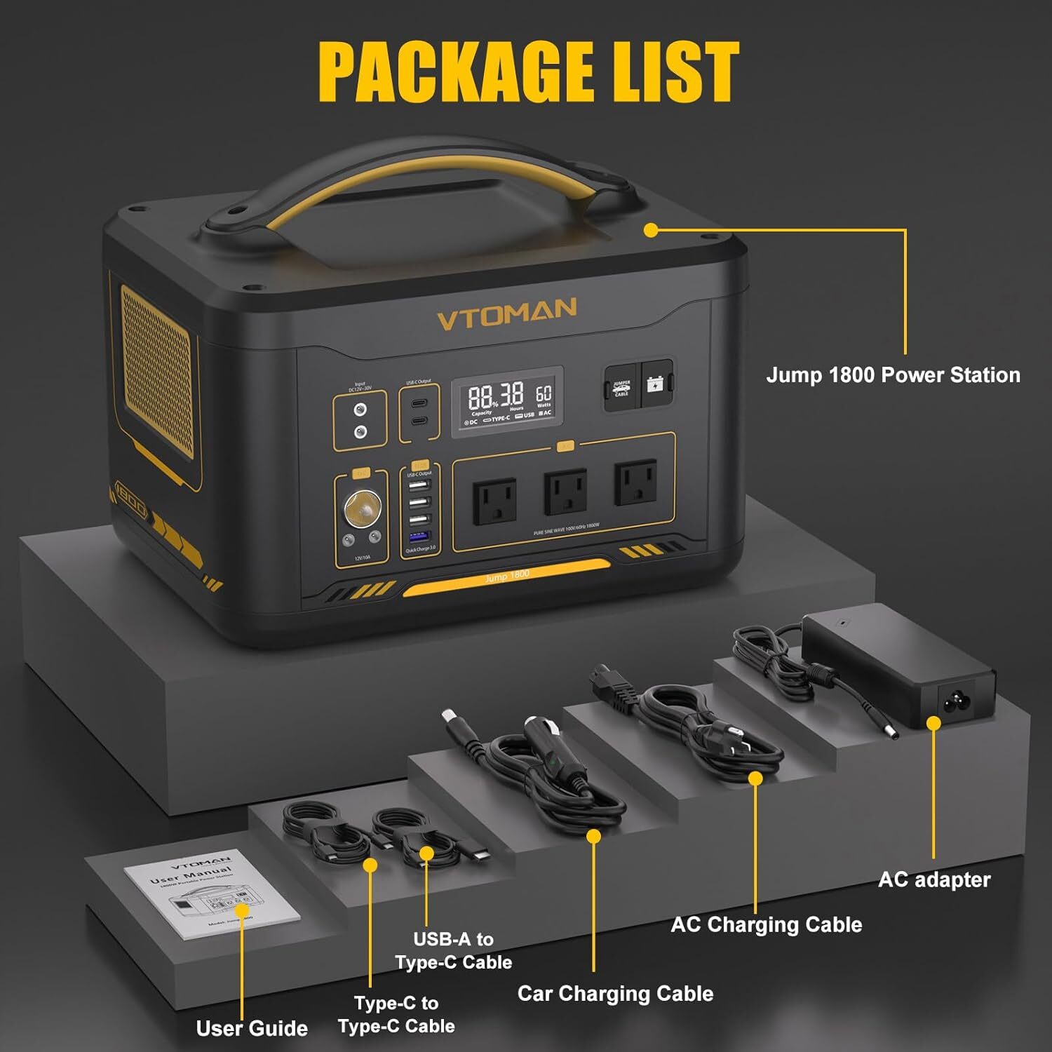 VTOMAN Jump 1800 Portable Power Station 1800W/1548Wh LiFePO4 Battery Generator
