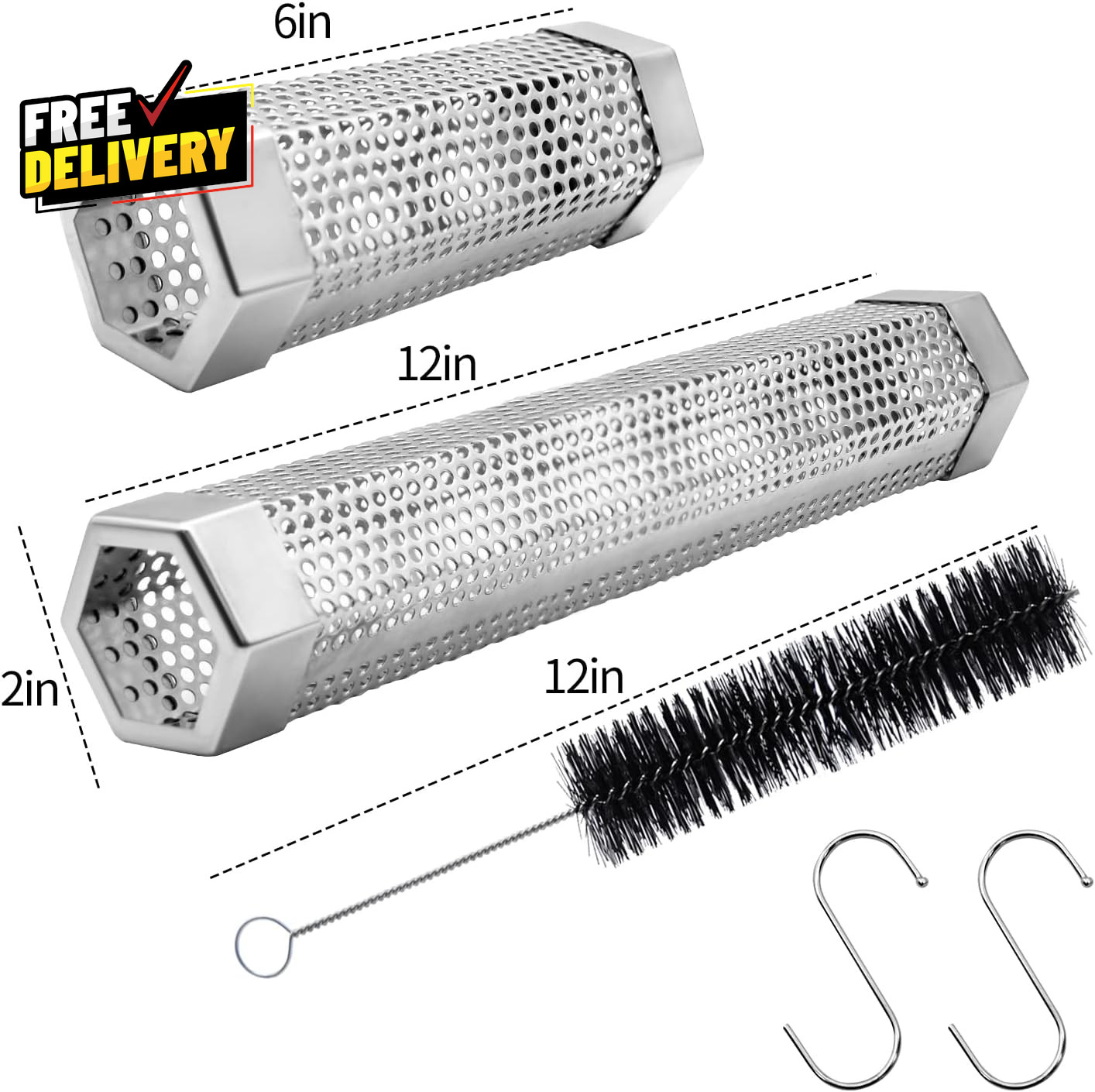 Pellet Smoker Tube Set 6 & 12 Stainless Steel BBQ Wood Smoker Tube with Brush…