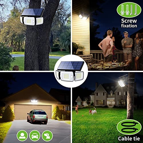 Solar Flood Lights 6000mAh Motion Sensor Dual Sensors 270 Degree 3 Modes