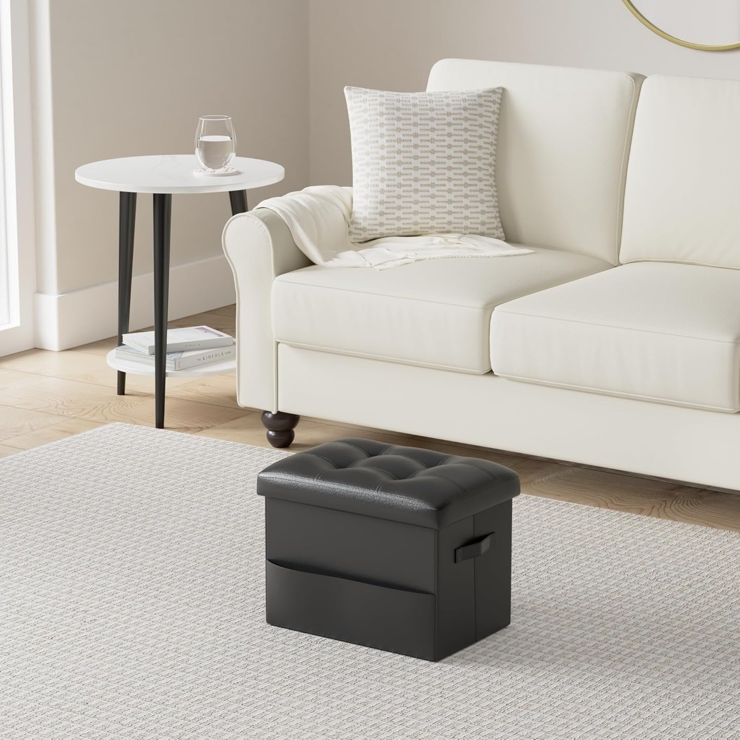 Multipurpose Storage Ottoman – Black Faux Leather, Comfortable & Easy to Clean