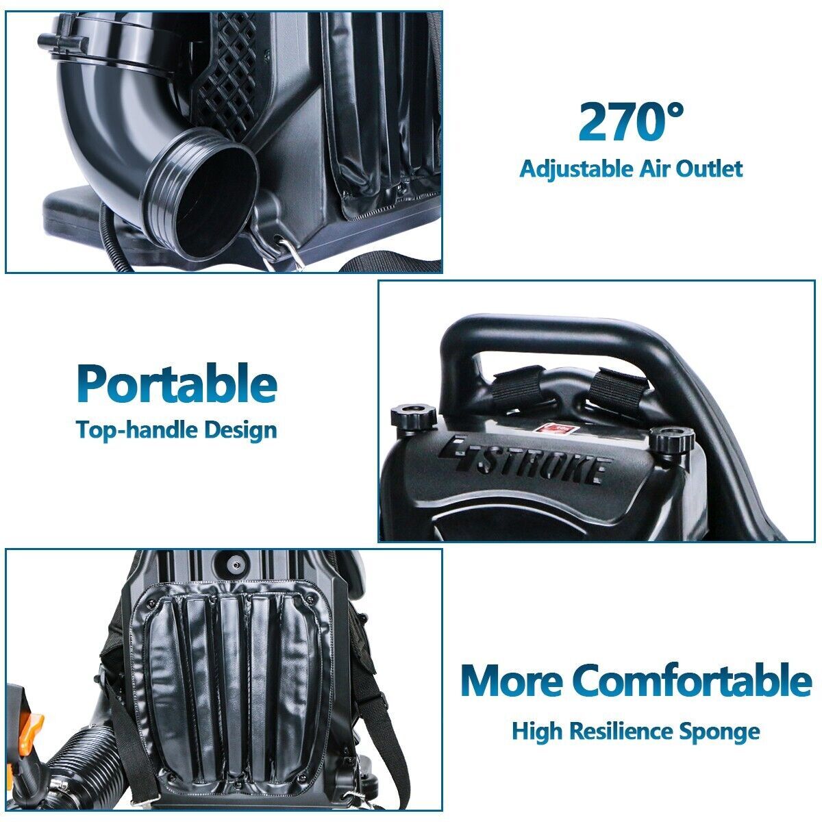2 Stroke/4 Stroke Backpack Leaf Blower Gas Powered Snow Blower 75.6CC 706CFM