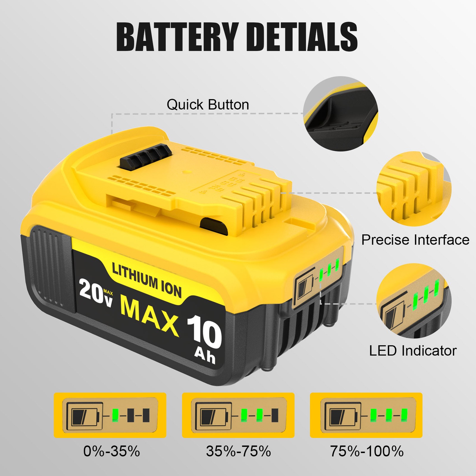 2 Pack For DeWalt 20V 20 Volt Max 10AH Lithium Ion Battery DCB206 DCB205 DCB204
