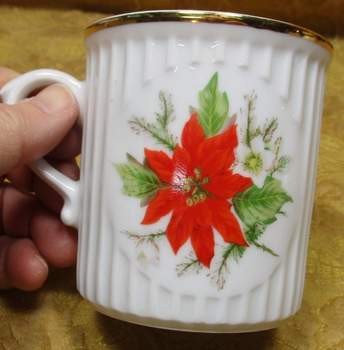 1 Flower of Month-December-Poinsettia fluted porcelain coffee mug -Bohemia Czech