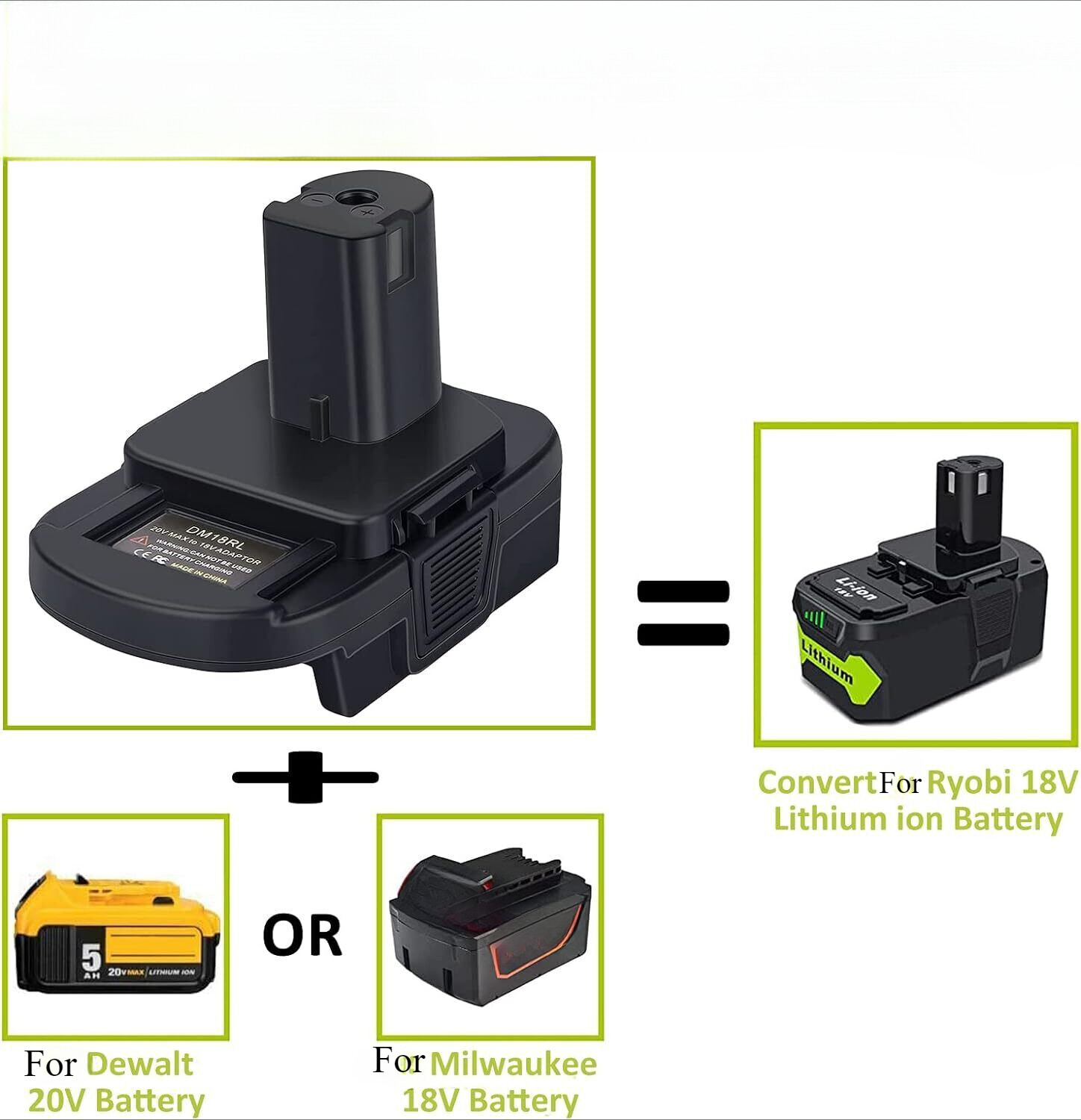 For DEWALT For Milwaukee 20V/18V Battery Adapter Convert to For RYOBI 18V Drill