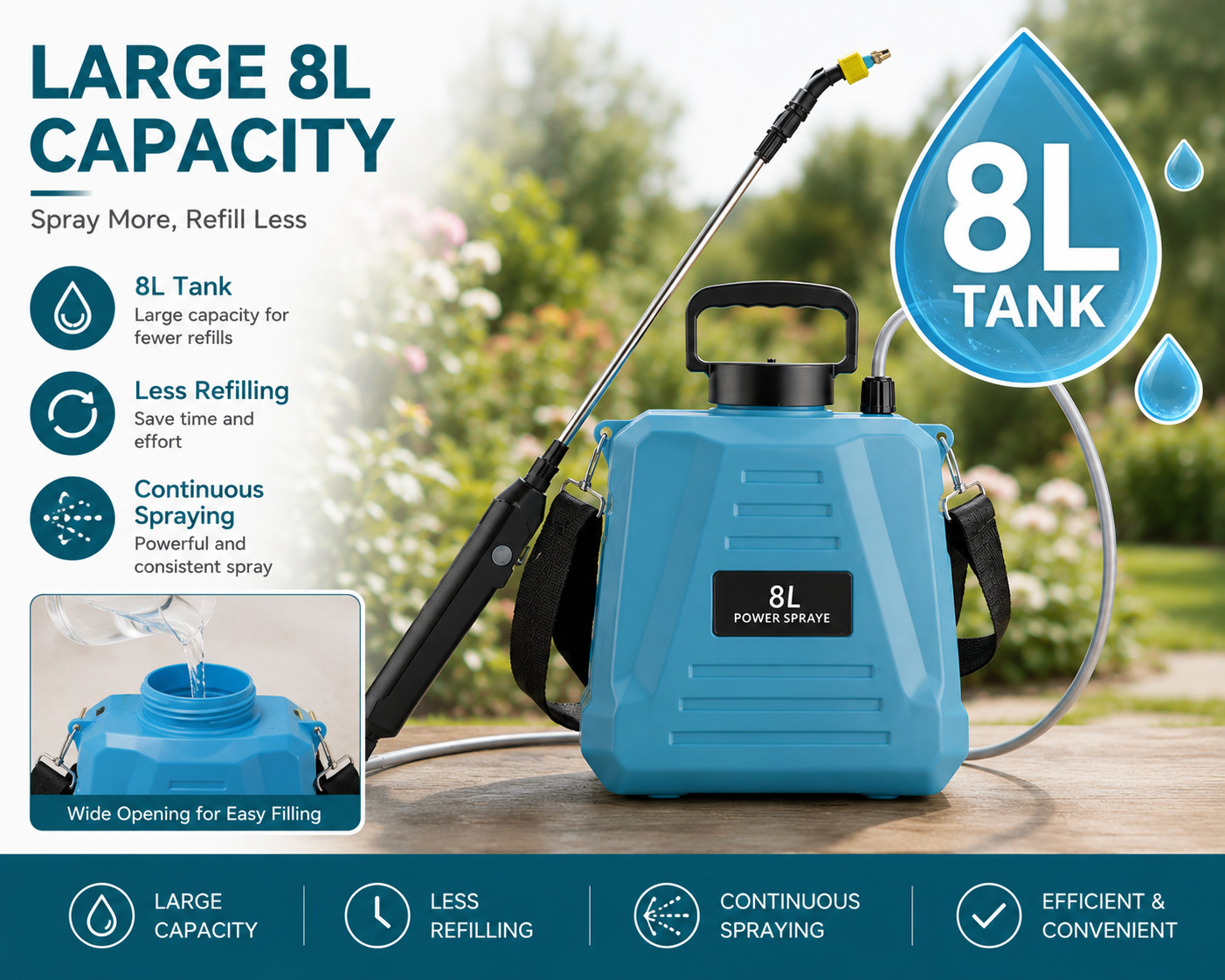 8L Electric Garden Sprayer USB Rechargeable Backpack Water Spray Pump Adjustable