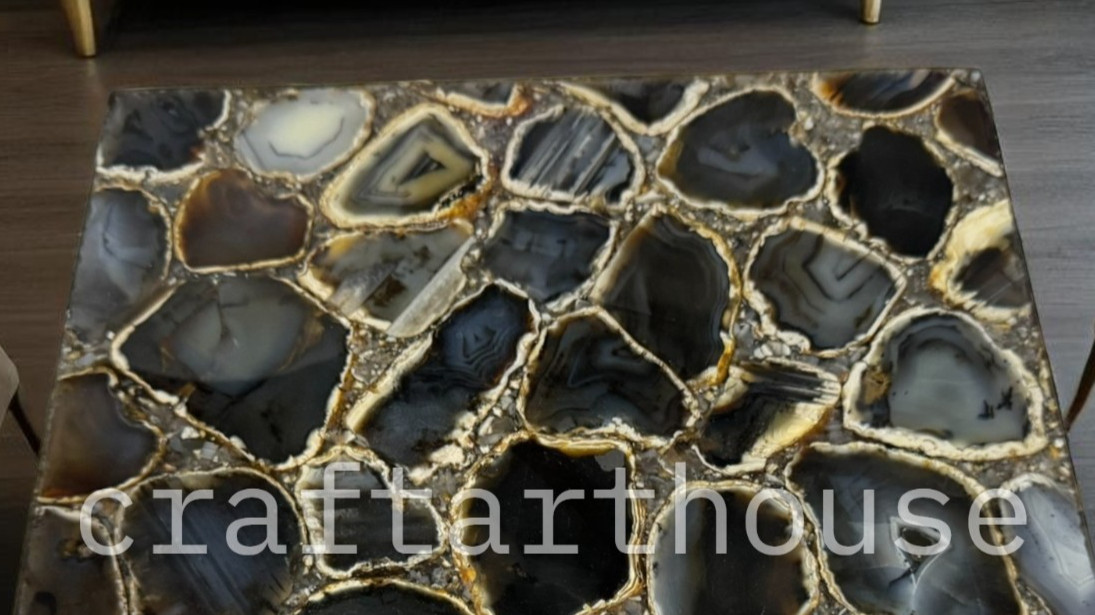 15″ Agate Stone Square Top Table Crystal Sofa Centerpiece Custom Furniture Decor