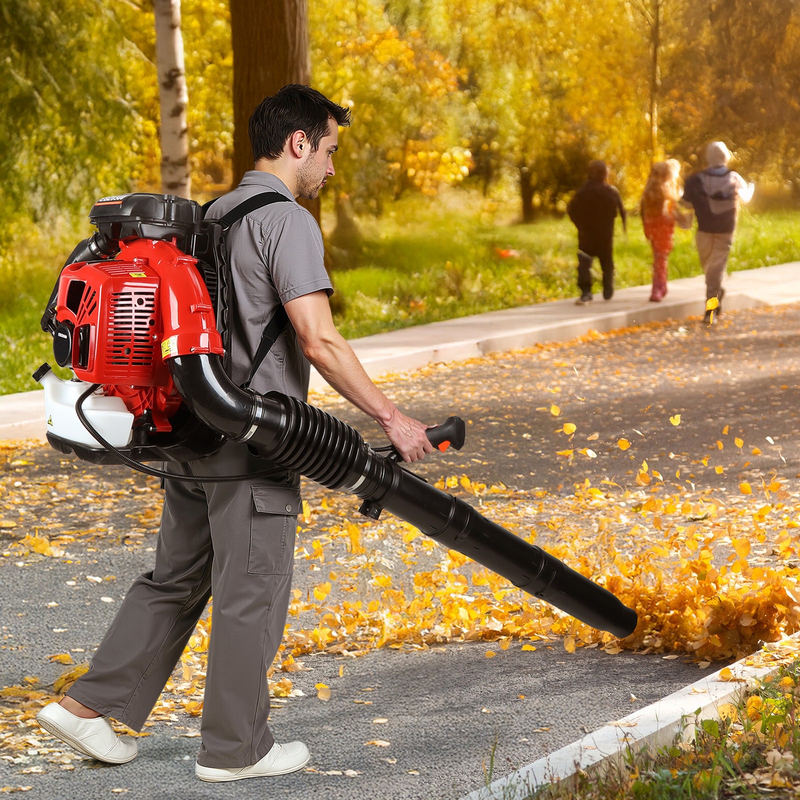 Backpack Gas Leaf Blower, 75.6cc 2 Stroke Engine, 850CFM, 200MPH 2.3L Fuel Tank