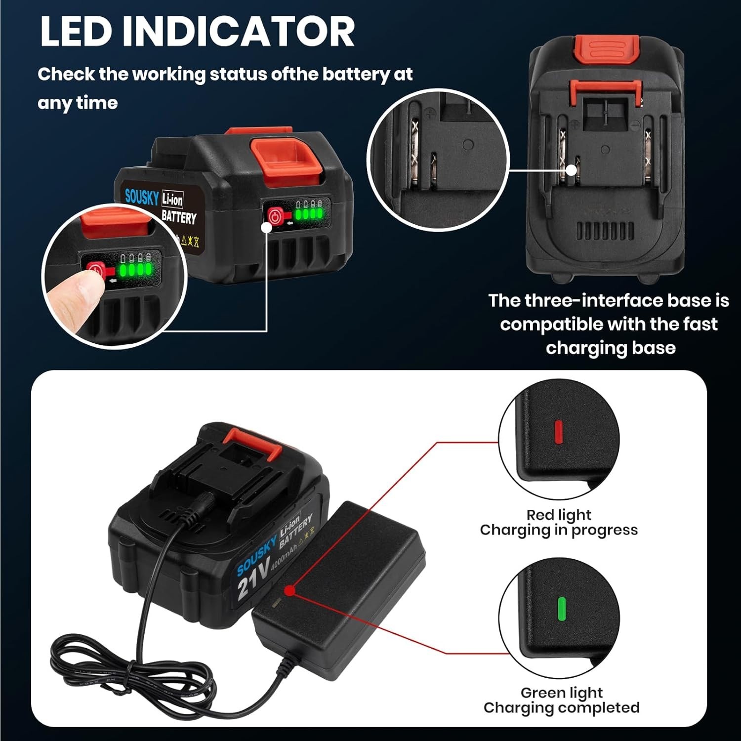 Mini Chainsaw Battery, 21V 4000mAh Lithium Battery with Electric Quantity Dis…