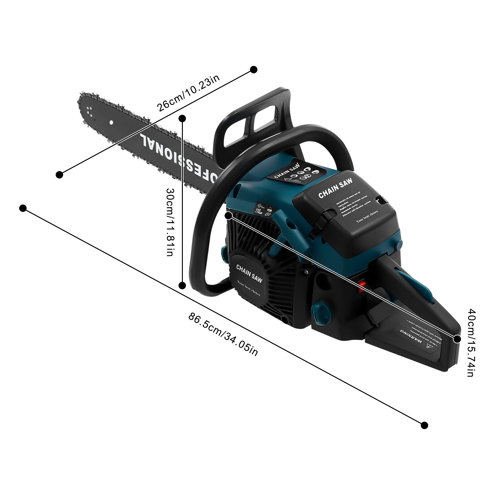 58CC Gas Powered Chainsaw with 20” Guide Bar Saw Chain 2-Stroke Engine Cut Wood