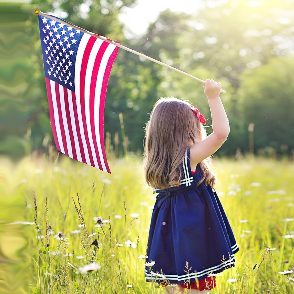 12 x 18 American Stick Flag large size with 30″x3/8″ Wood Staff Heavy duty