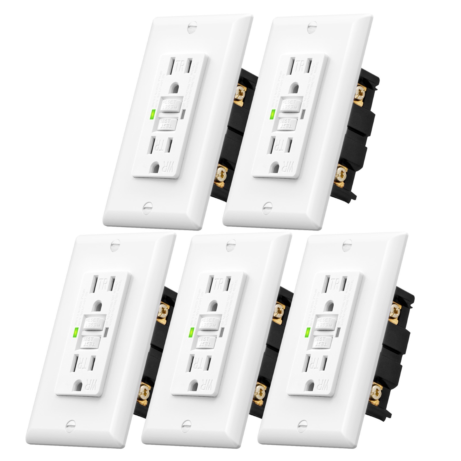 5 Pack GFCI Outlet 20 Amp Outdoor Weatherproof Tamper Resistant Self Test White