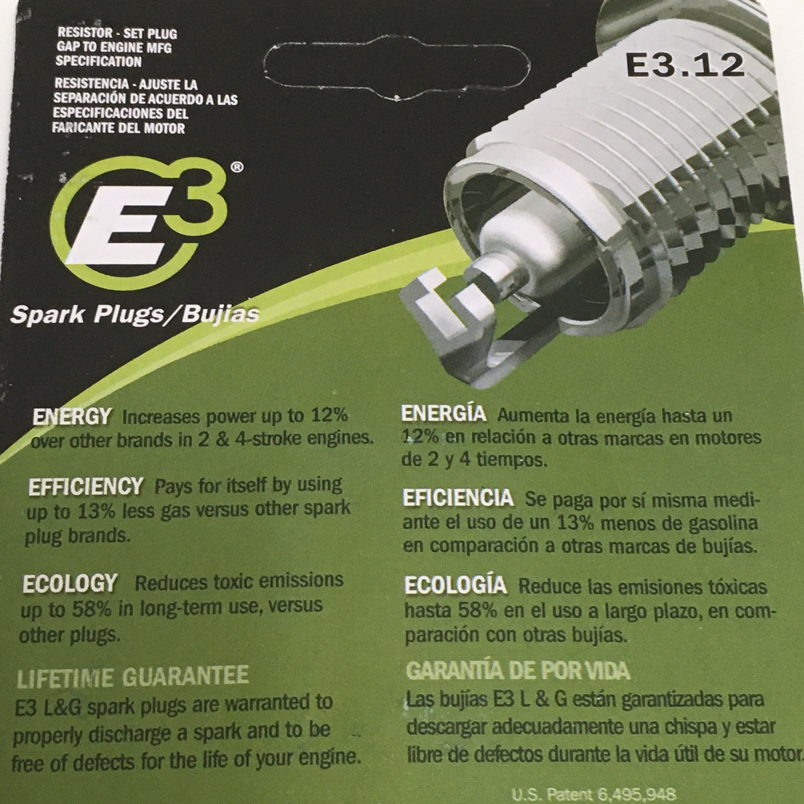 3-Packages of E3 Spark Plug E3.12 Lawn & Garden Small Engines Sealed Package