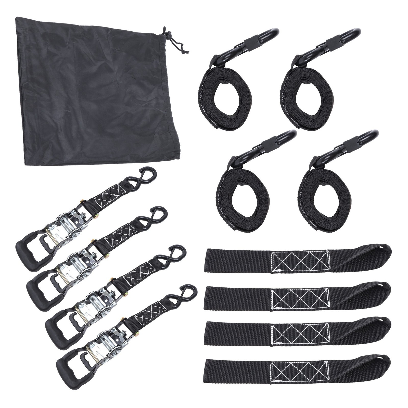 Ratchet Straps (4 Pack) – 5,208lbs Break Strength 1.6″x8′ Black Tie Down Straps