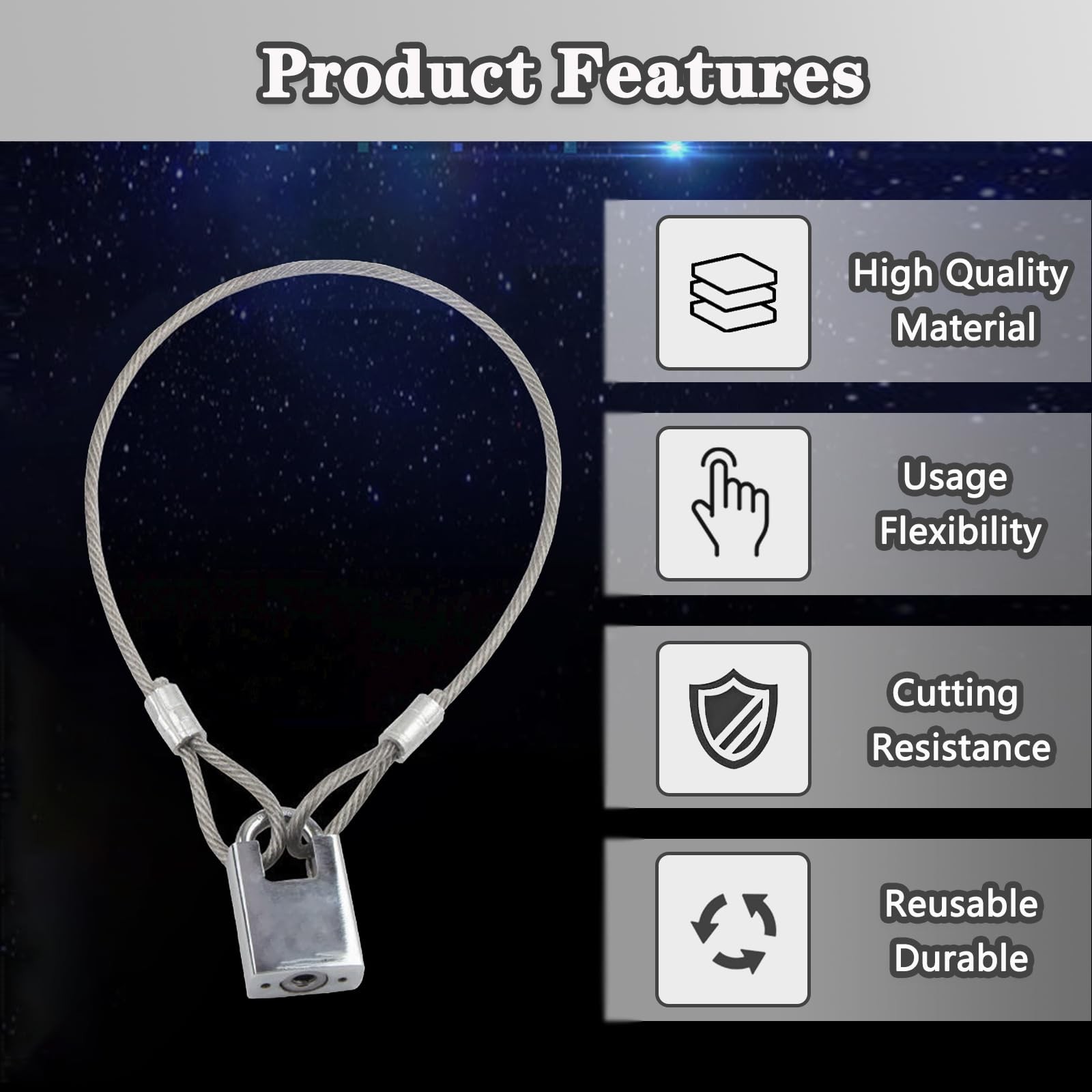 Stainless Steel Cable with Loops, Vinyl Coated Wire Rope 10 PCS, Silver