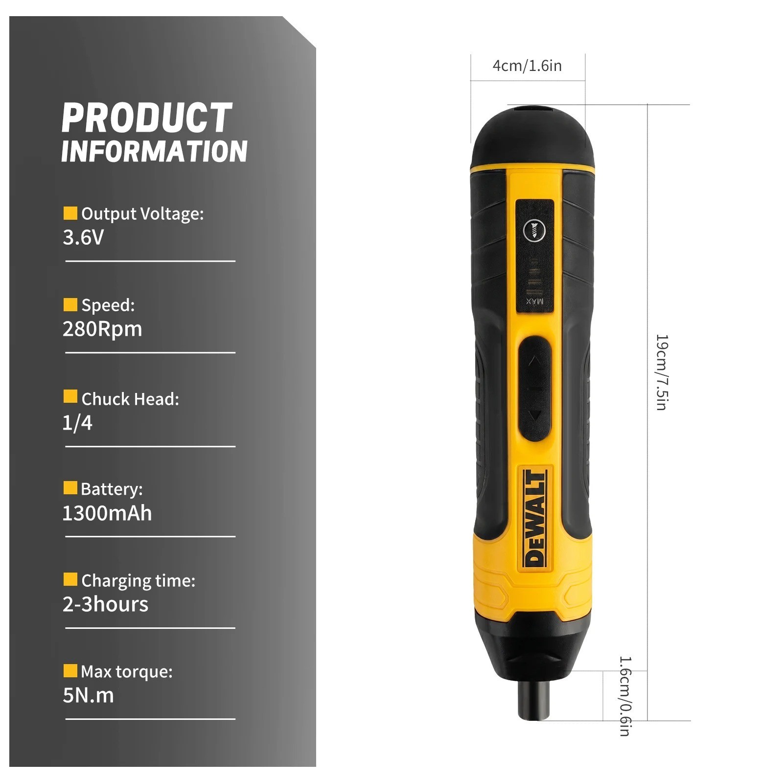 DEWALT Cordless Electric Screwdriver USB Rechargeable LED Light 1300mAh New