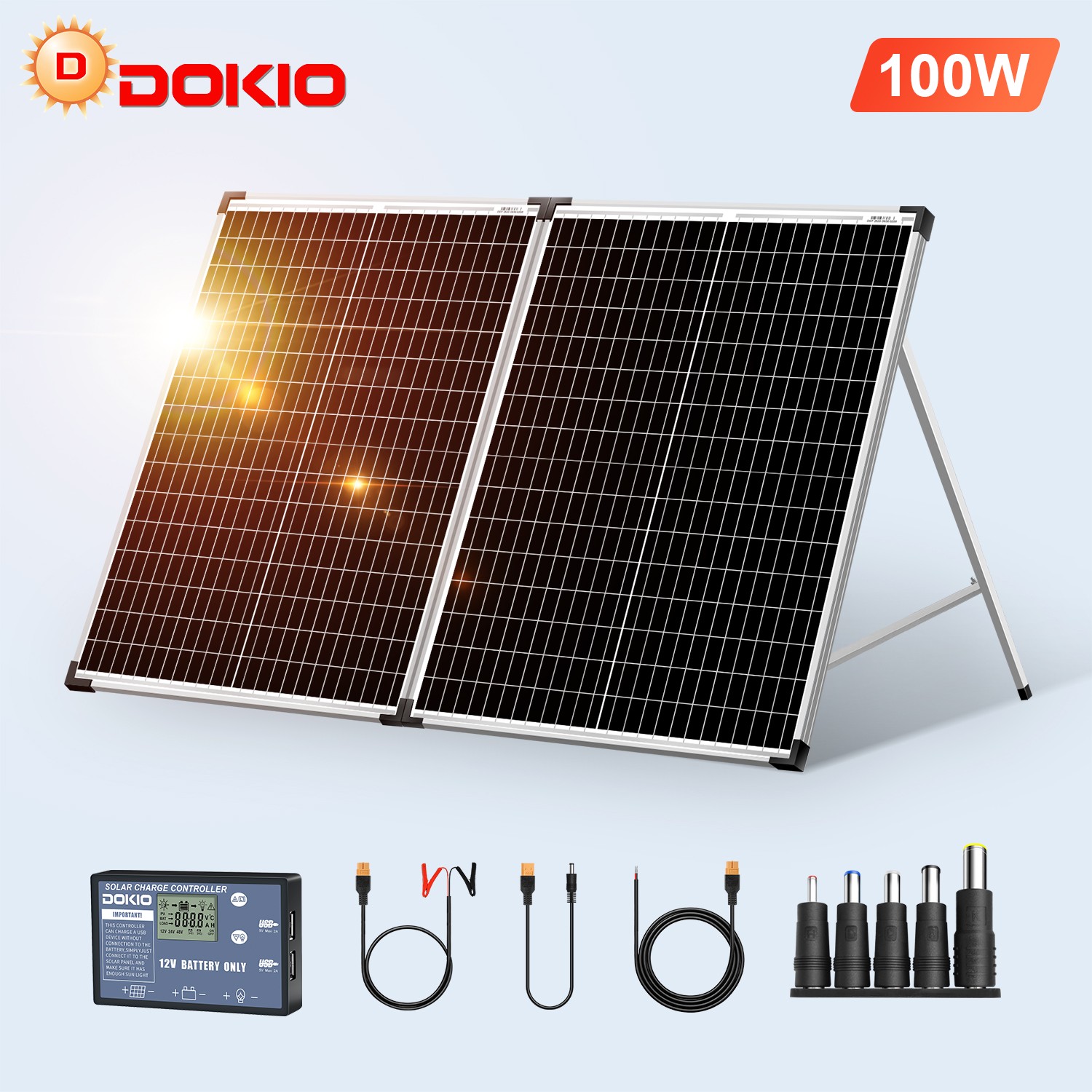 Portable 100W Mono Folding Solar Panel, Rigid for 12V RV, Boat & Emergency Use