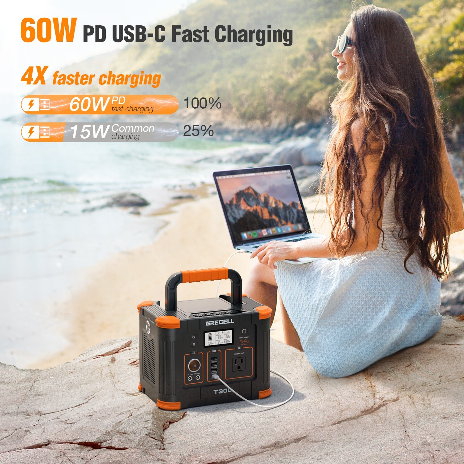 GRECELL 300W Portable Power Station Solar Generator Backup Battery RV Camping