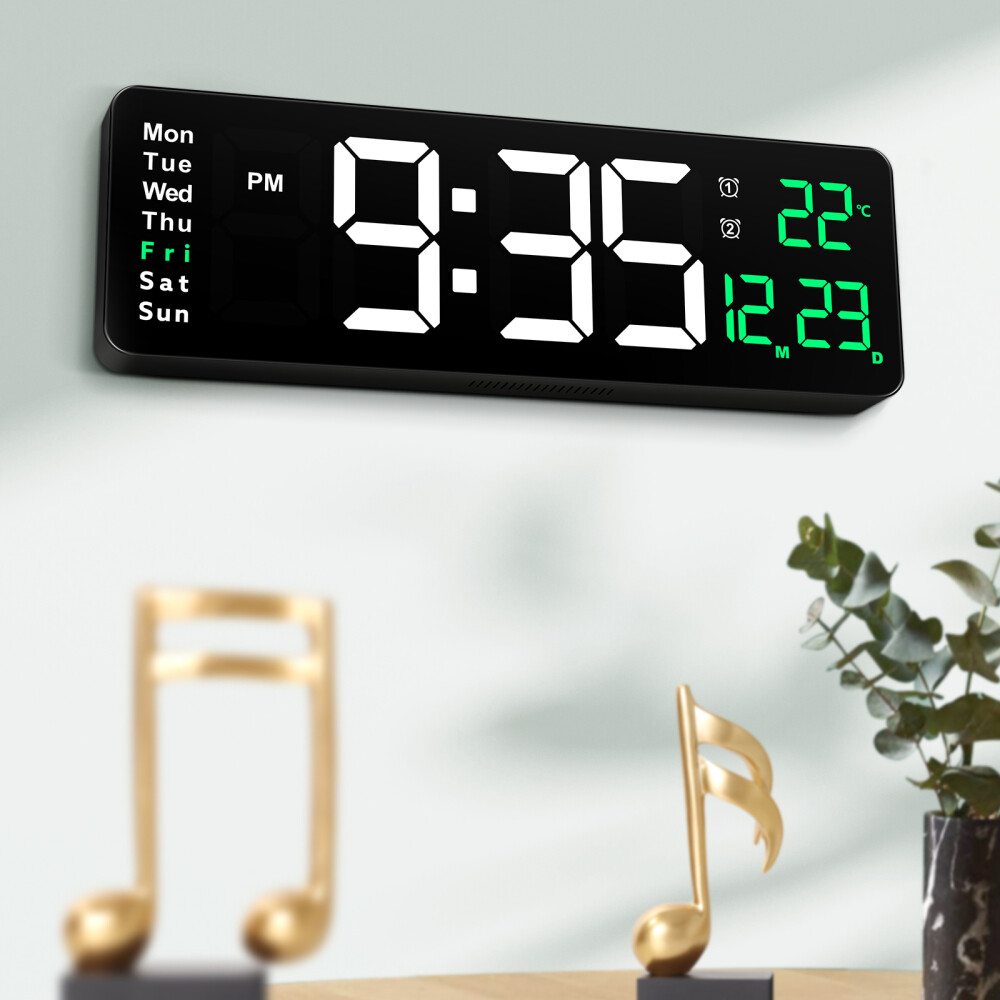 Large LED Digital Wall Clock Temperature Date Day Display USB Remote Control