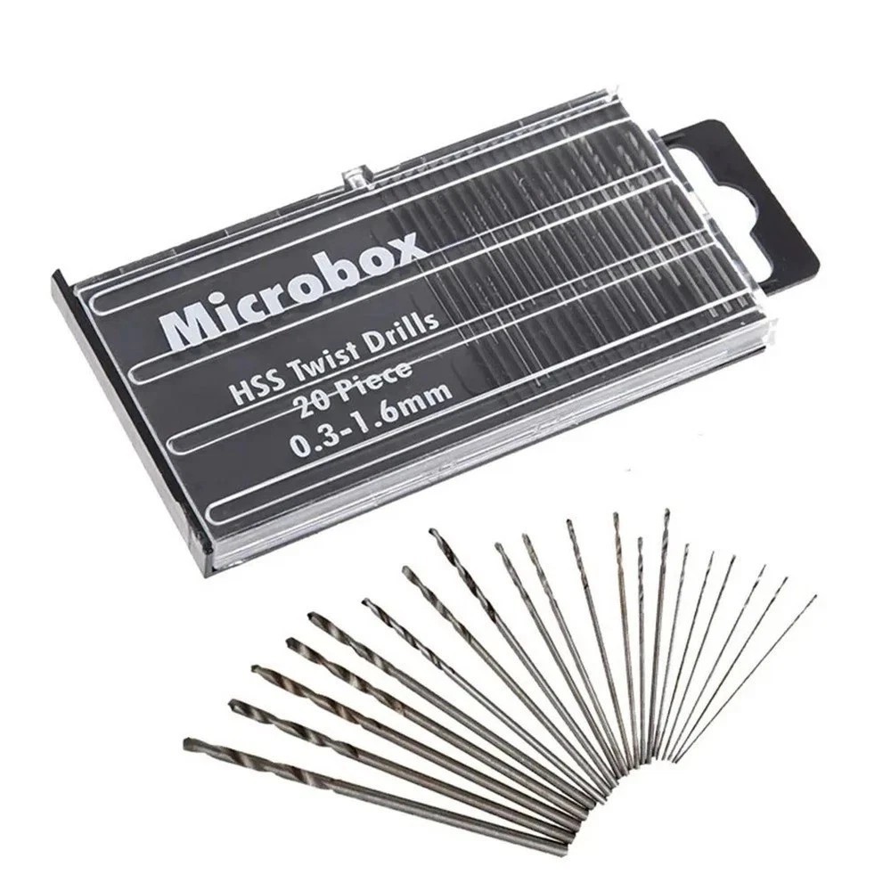 20pc Micro Drill Bit Set Wire Gauge Index #61-80 without Swivel Head Pin Vise