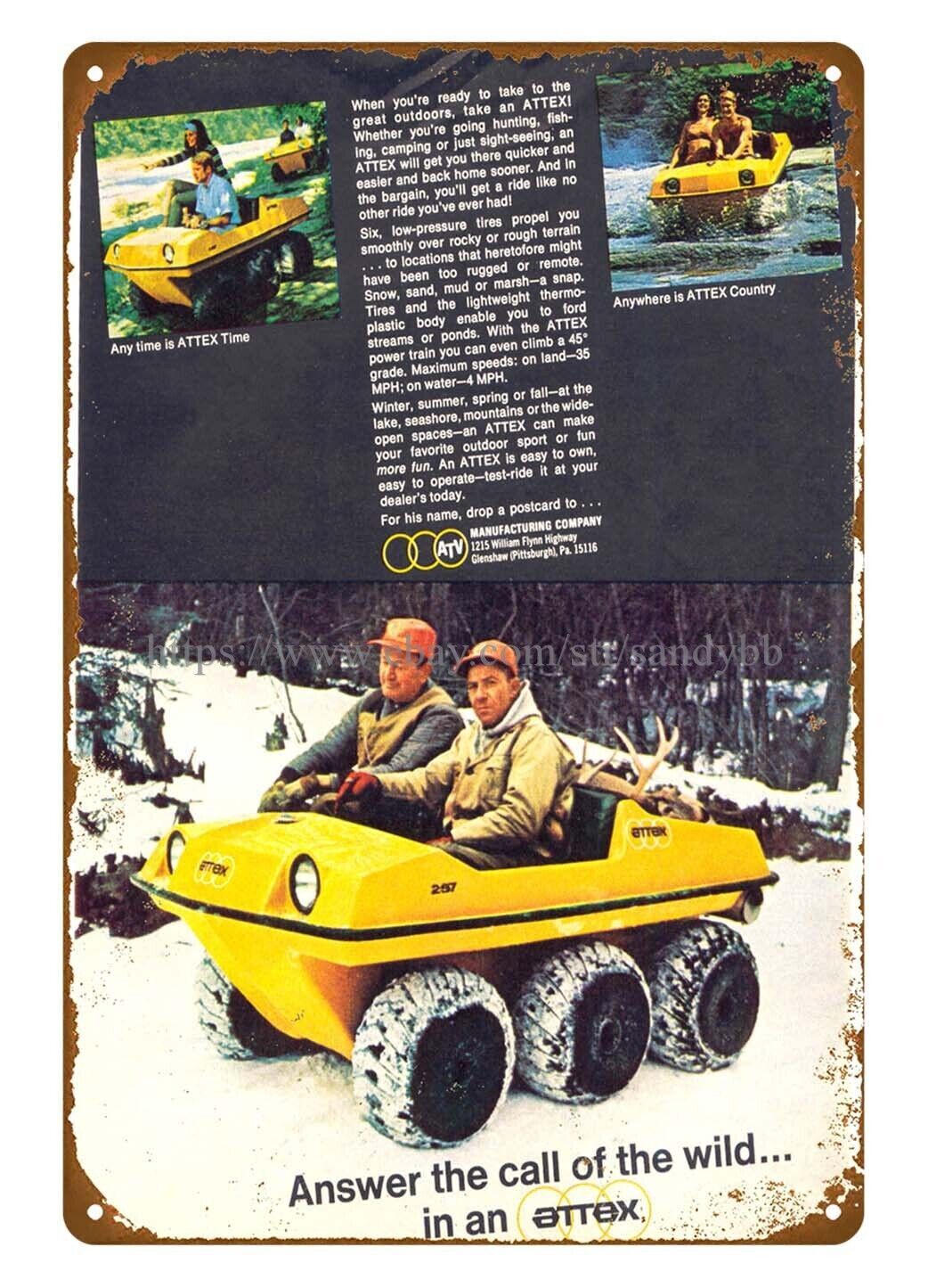 room decoration restaurant pub 1970 ATV hunting metal tin sign