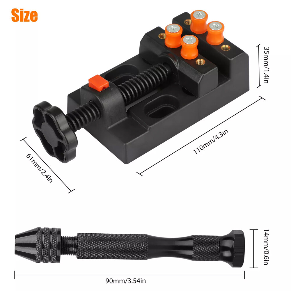 60X Mini Micro Hand Drill Bits Set Small Manual Keyless Chuck Pin Vise Rotary