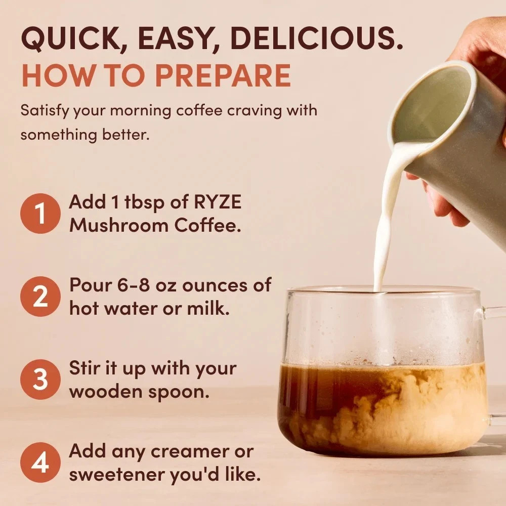 Direct from RYZE MUSHROOM Coffee Bright Smooth Gut Health Supplement 30 Servings