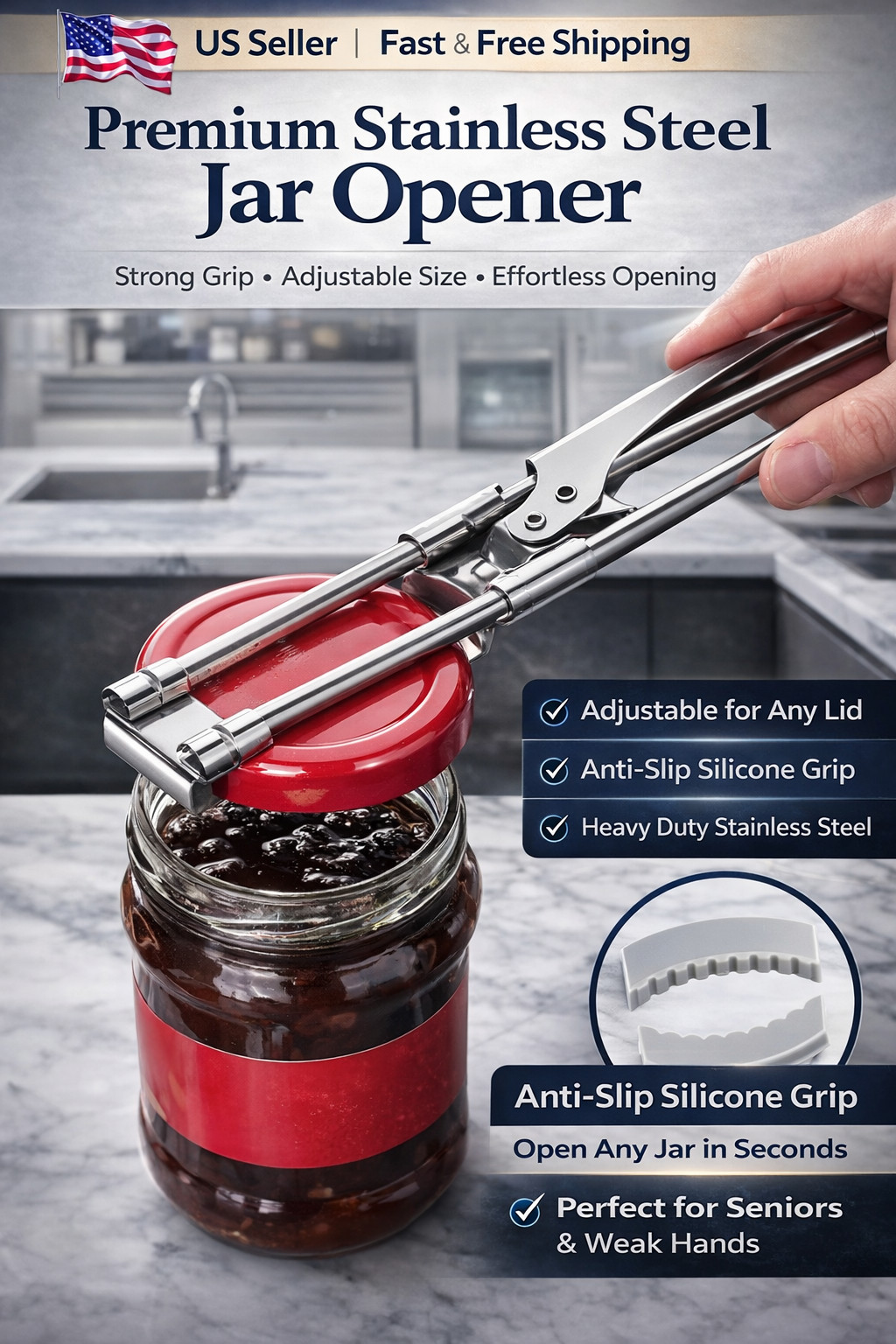 Master Opener– Adjustable Multifunction Jar & Bottle Opener Stainless Steel Tool