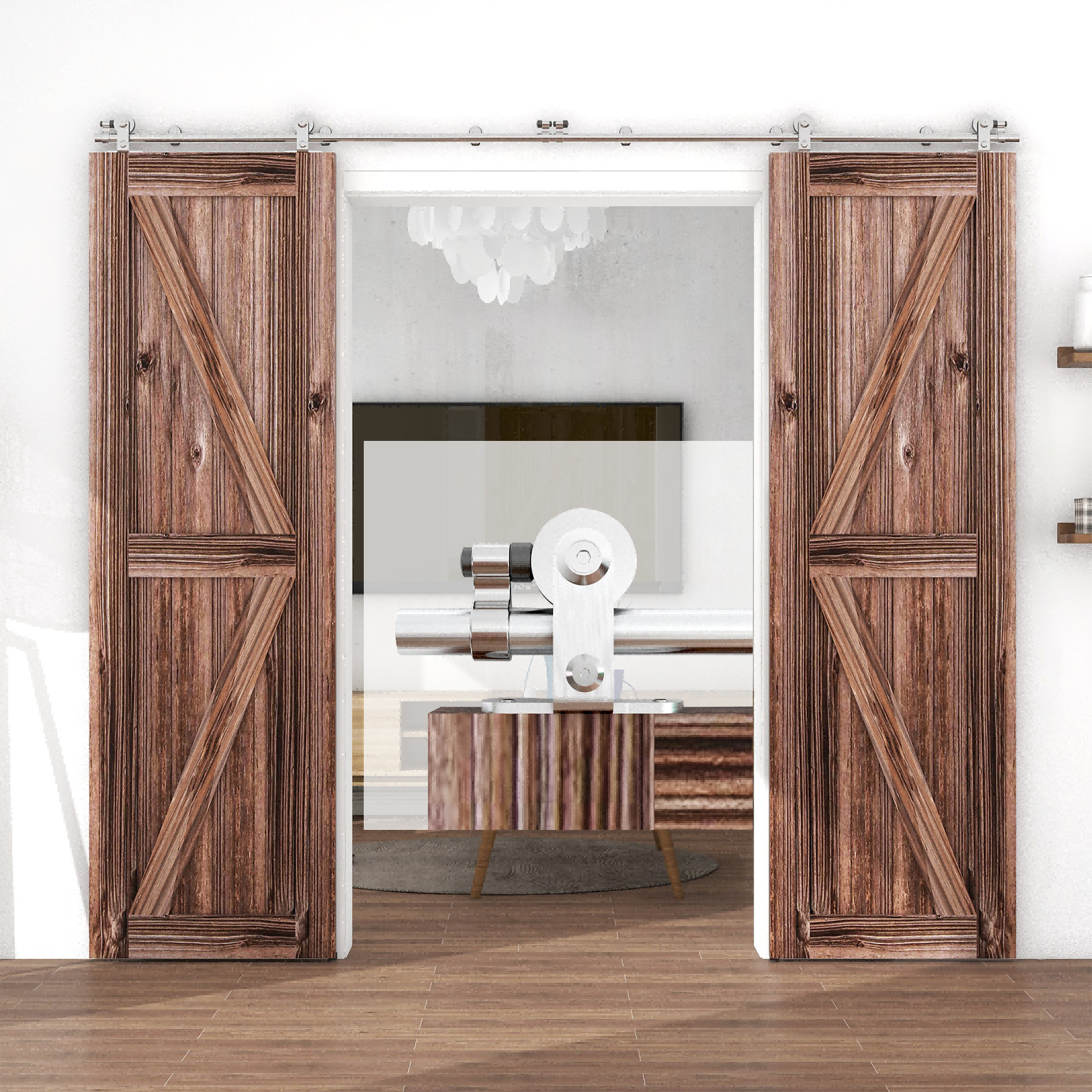 CCJH 4FT-16FT Stainless Steel Sliding Barn Door Hardware Kit Track for Wood Door
