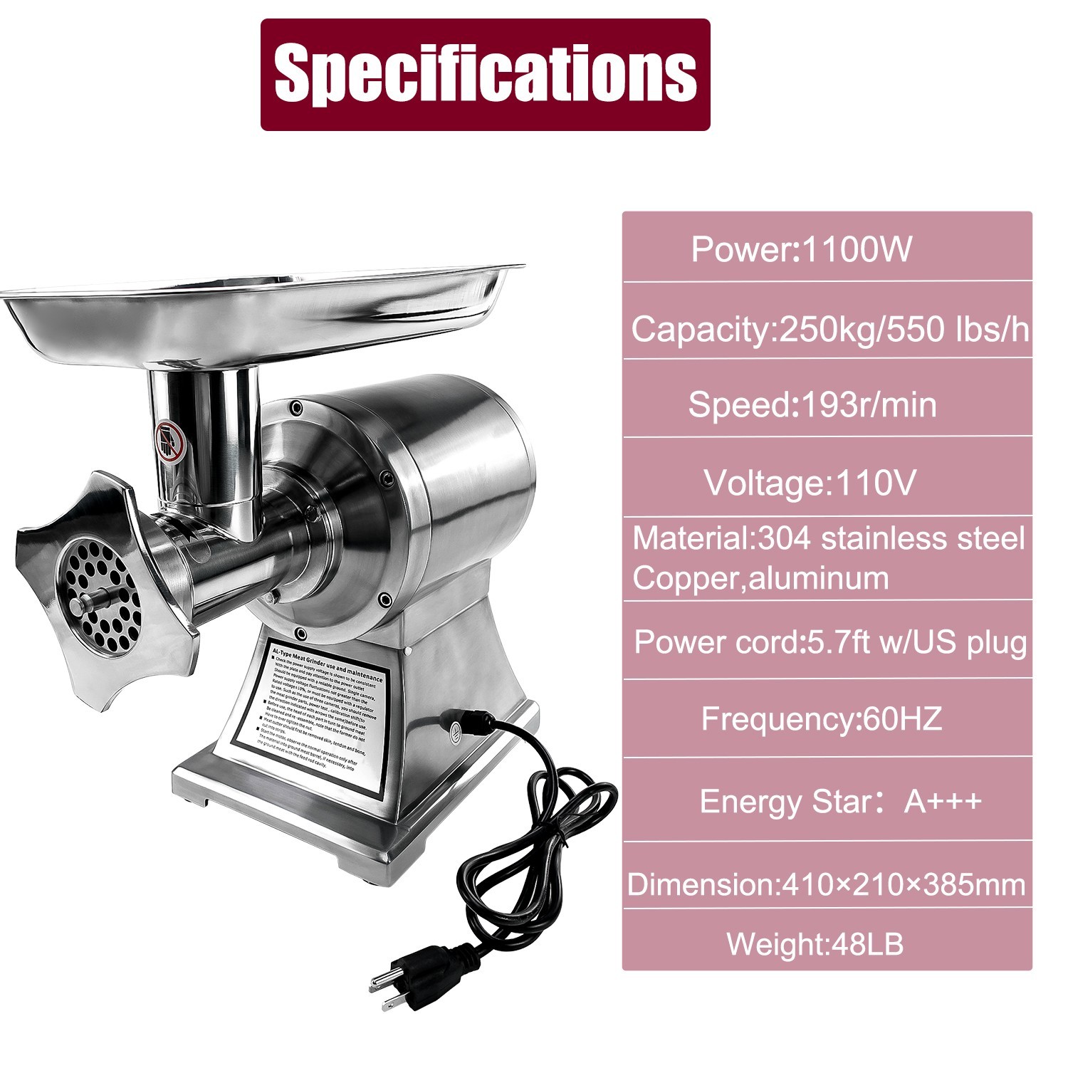 2800W Heavy Duty Commercial Electric Meat Grinder Sausage Maker Mincer Stuffer