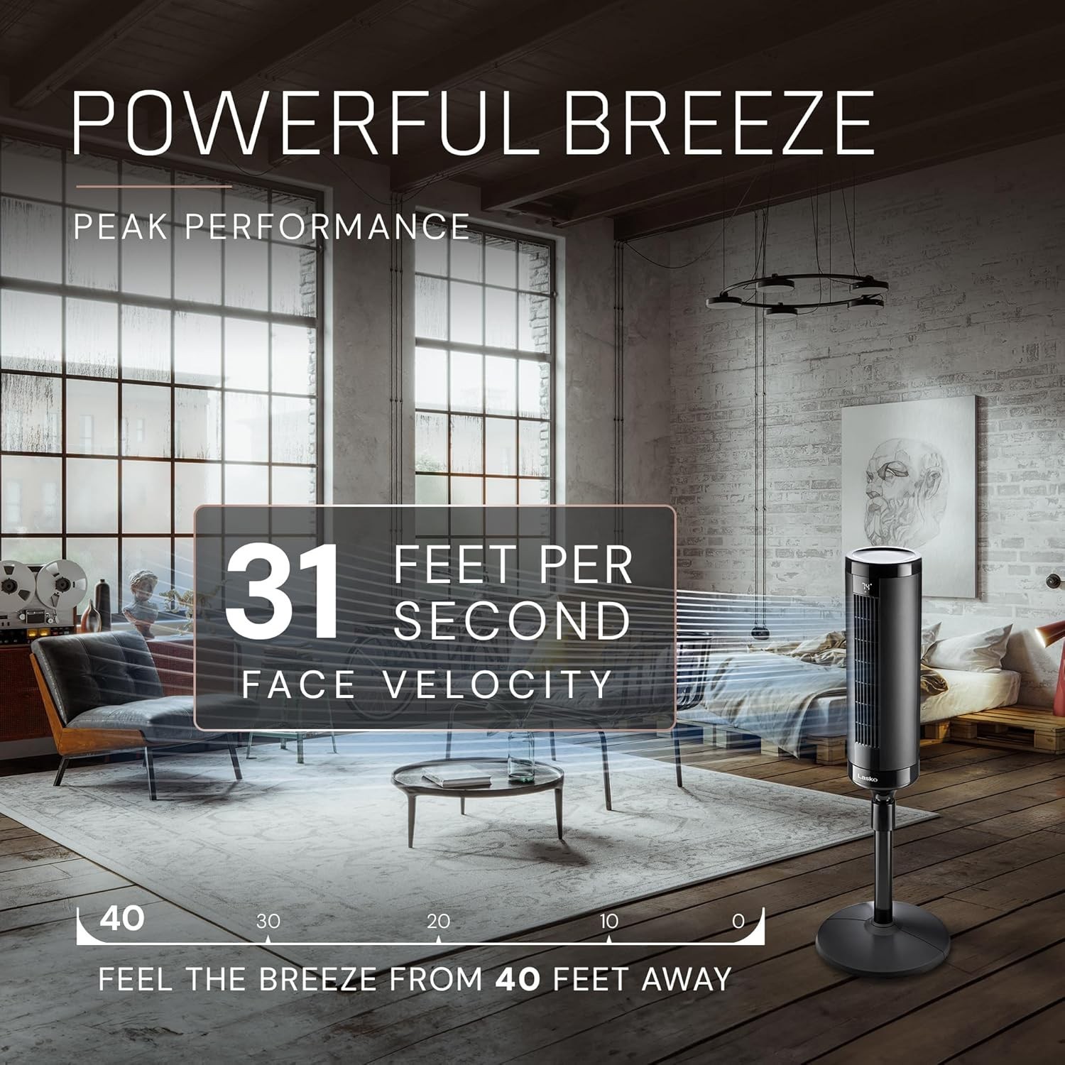 Elevation Adjustable Tower Fan 42”-54”, Pedestal Fan, 31 ft/s Airflow, Quiet …