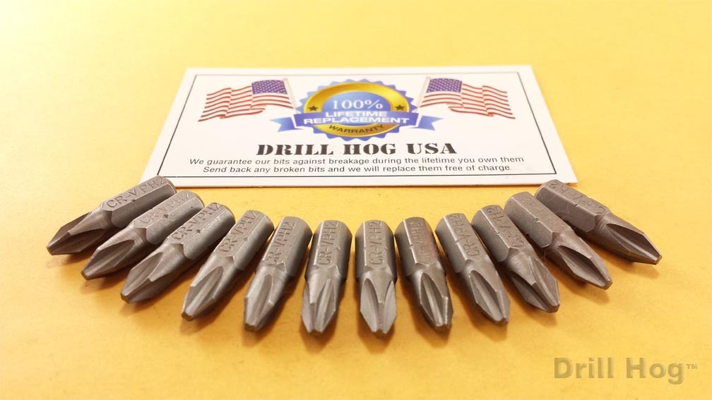 Drill Hog® #2 Phillips Insert Bit Screw 1/4″ Hex #2 x 1″ Lifetime Warranty 10 Pc