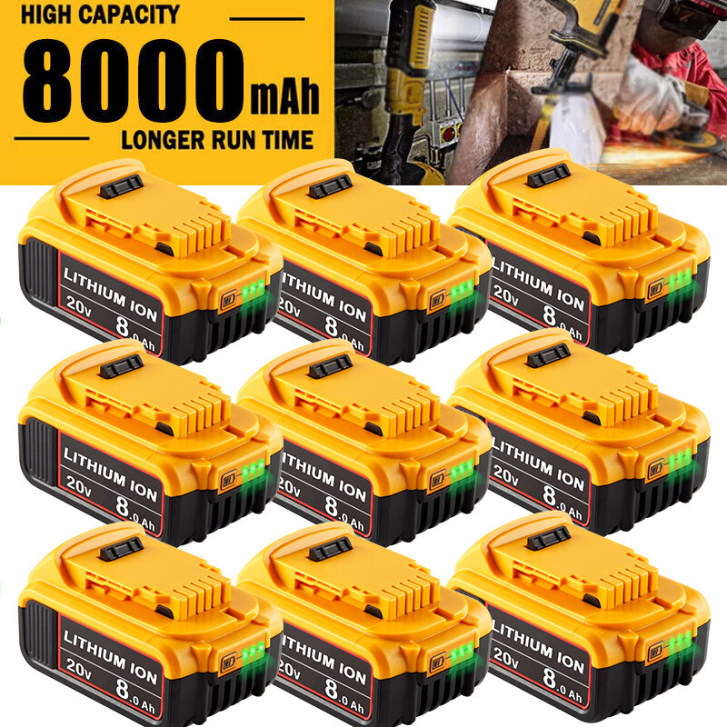 1-8 Pack 20V For DeWalt 20 Volt Max 8.0AH Lithium Ion Battery DCB206-2 DCB201