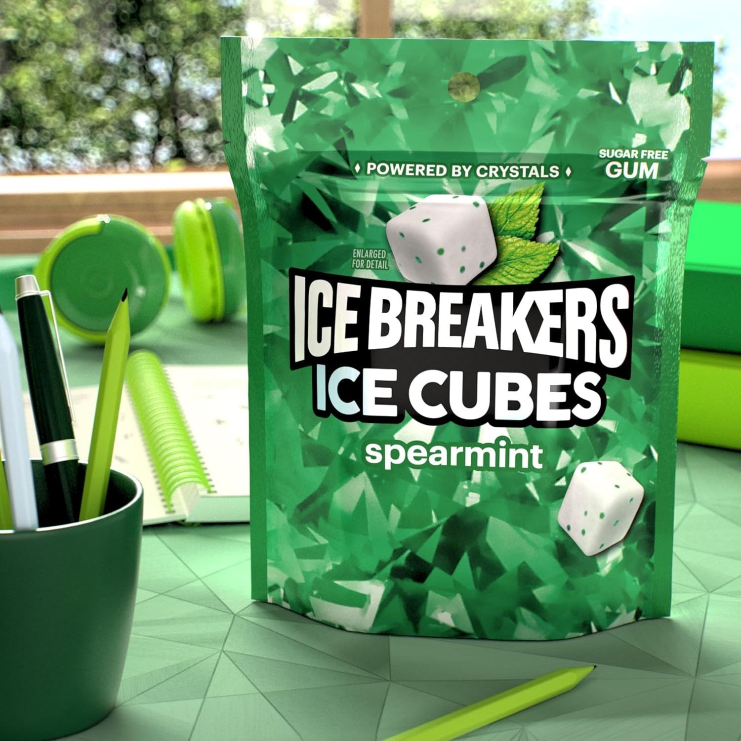 8.11 oz ICE CUBES Spearmint Sugar Free Gum Pouch – 100 Pieces for Fresh Breath