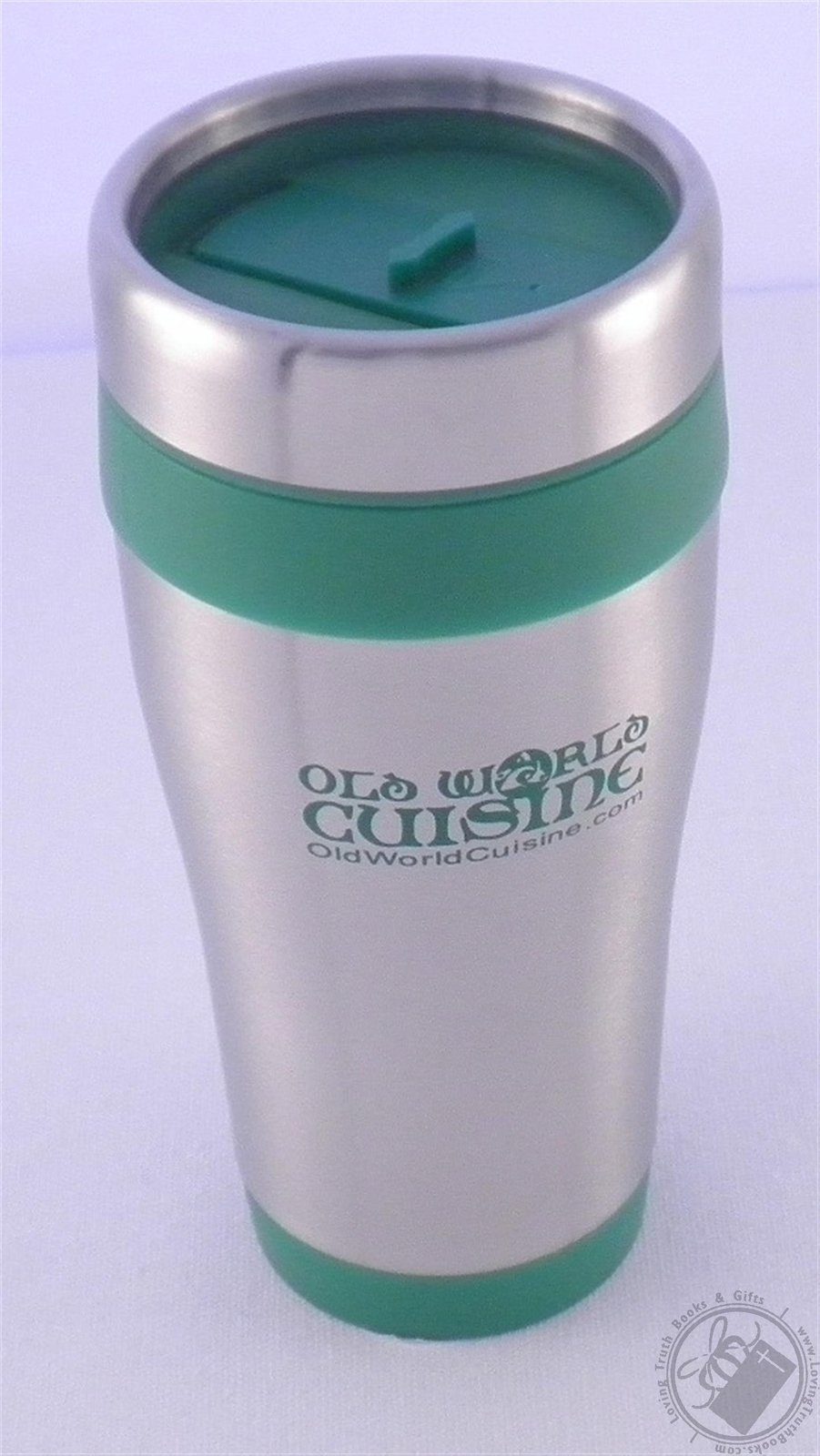 Stainless Steel Travel Mug with Green Trim 16 oz