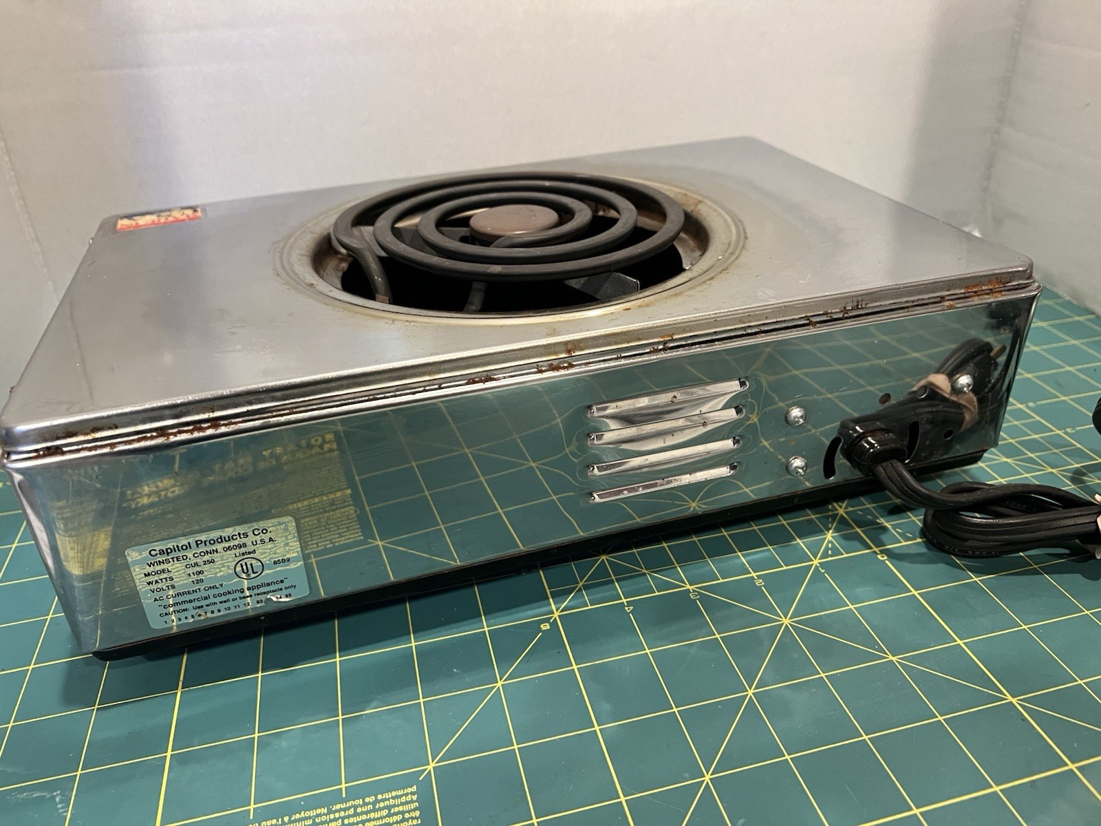 13×8” RARE Capitol Single Electric Burner USA Works Tested CUL 250 VINTAGE 1100w