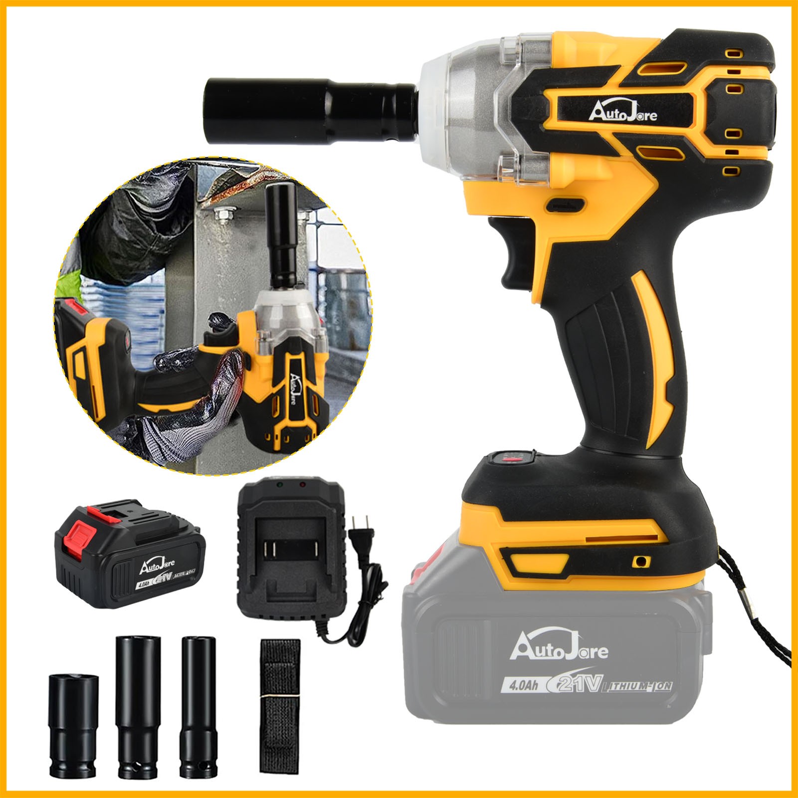 20V Cordless Impact Wrench Kit 1/2″ with Batteries & Charger Brushless Motor