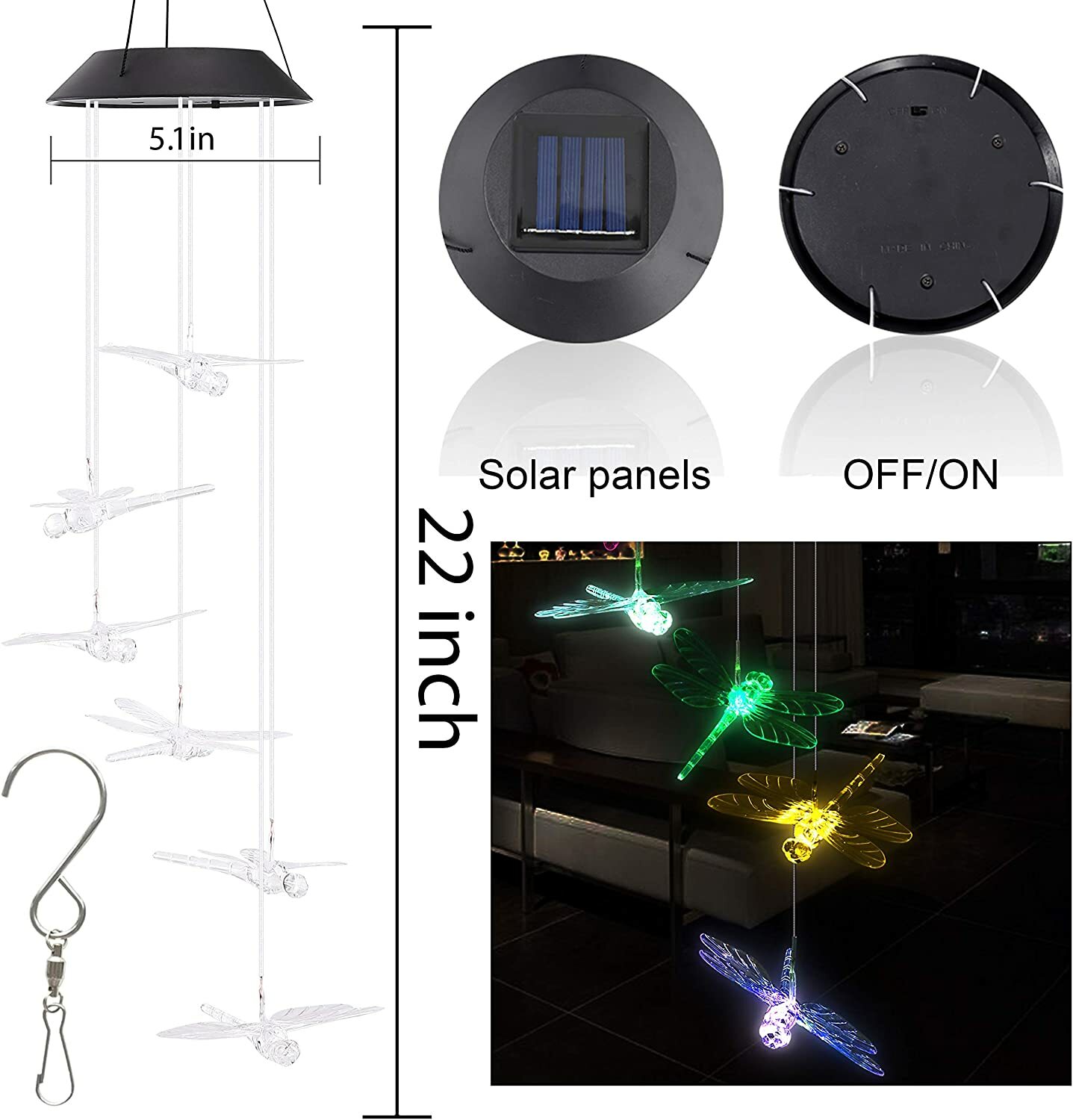 Solar LED Wind Chimes Colour Changing Lights Hanging Light Garden Outdoor Decor