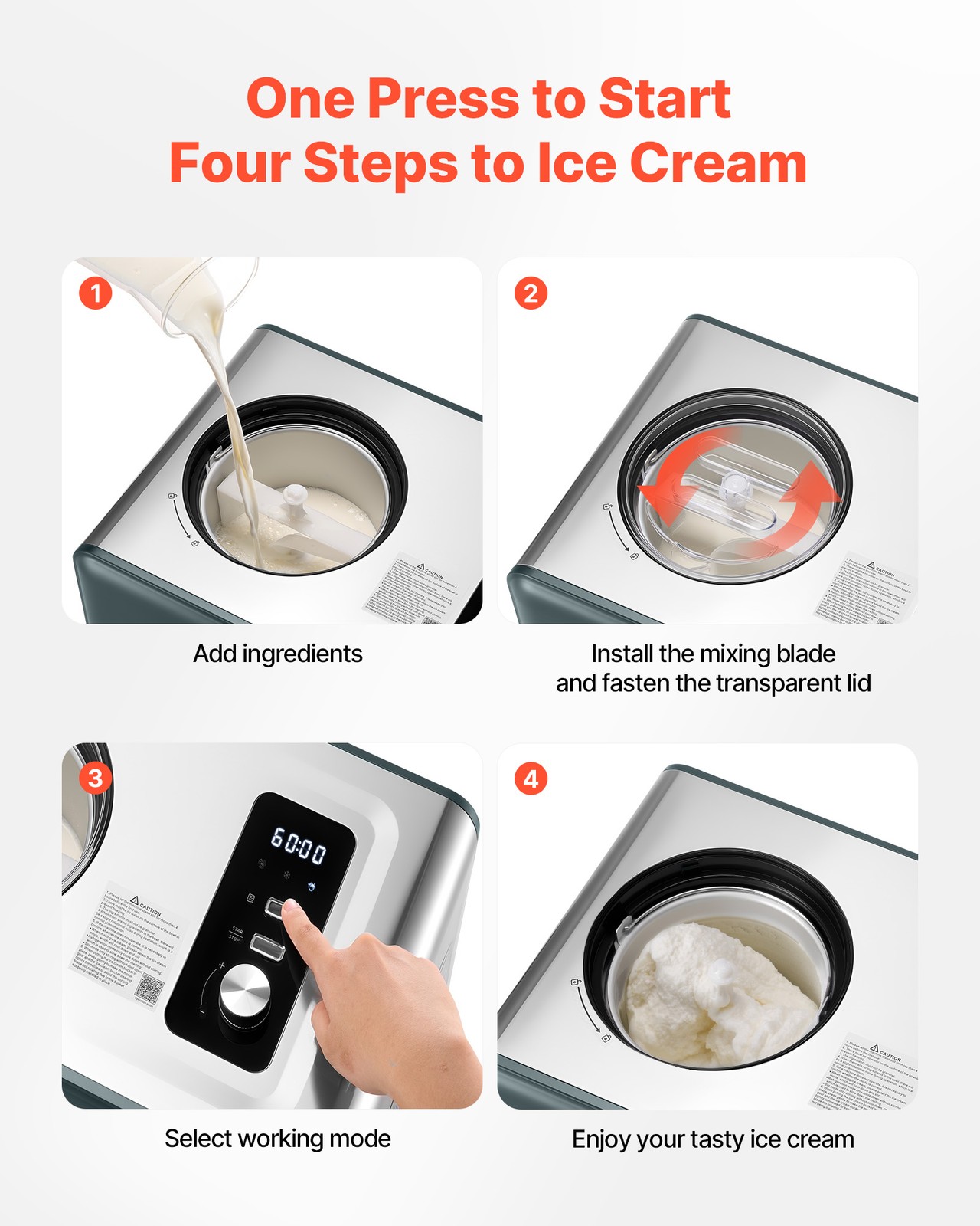 VEVOR 1.5 QT Automatic Ice Cream Maker with Built-in Compressor No Pre-freezing