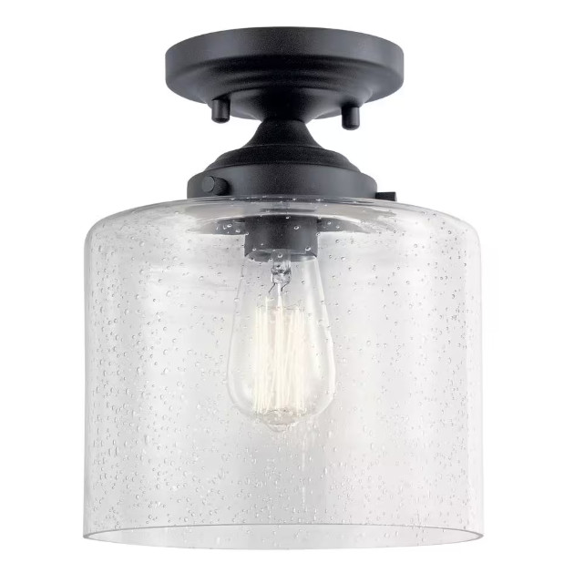 KICHLER Winslow 8.5 in 1-Light Black Contemporary Semi-Flush Mount Ceiling Light