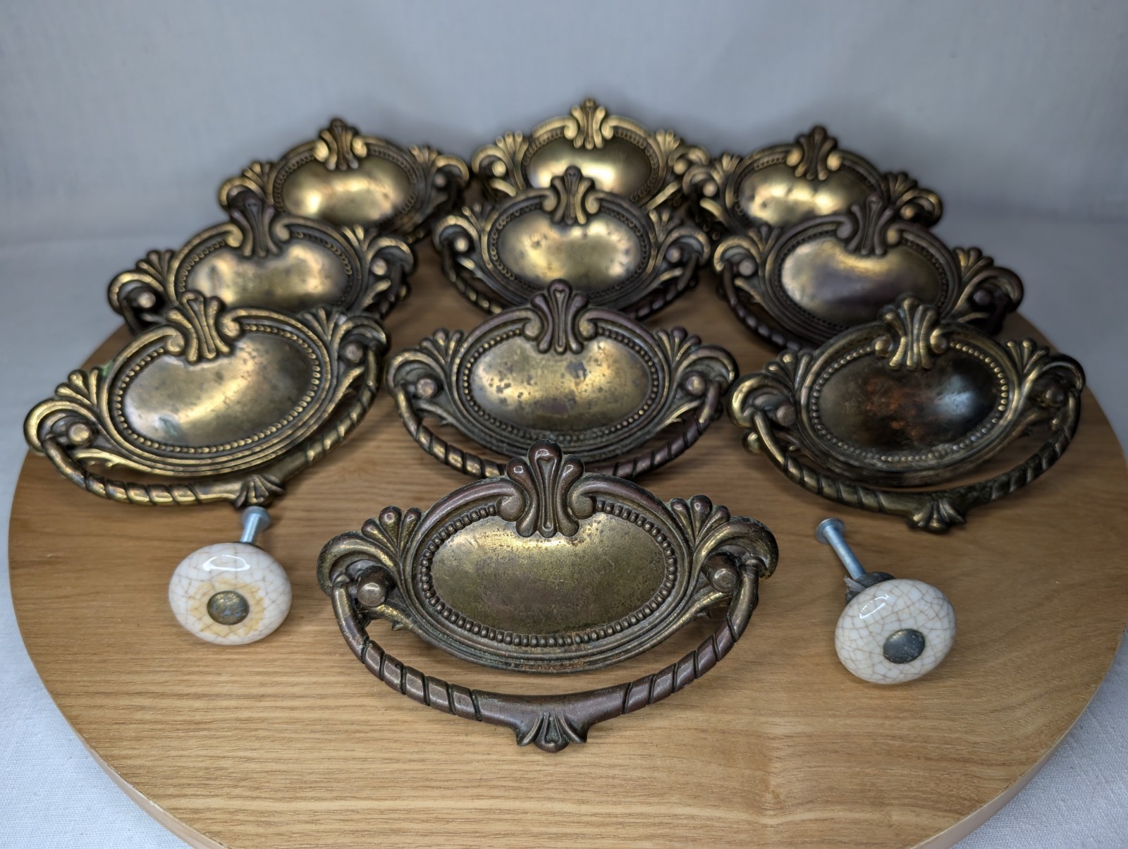 Set 12 Solid Brass Dresser Drawer Hardware Handles Knobs 1987 BPC 21255 WINT. P