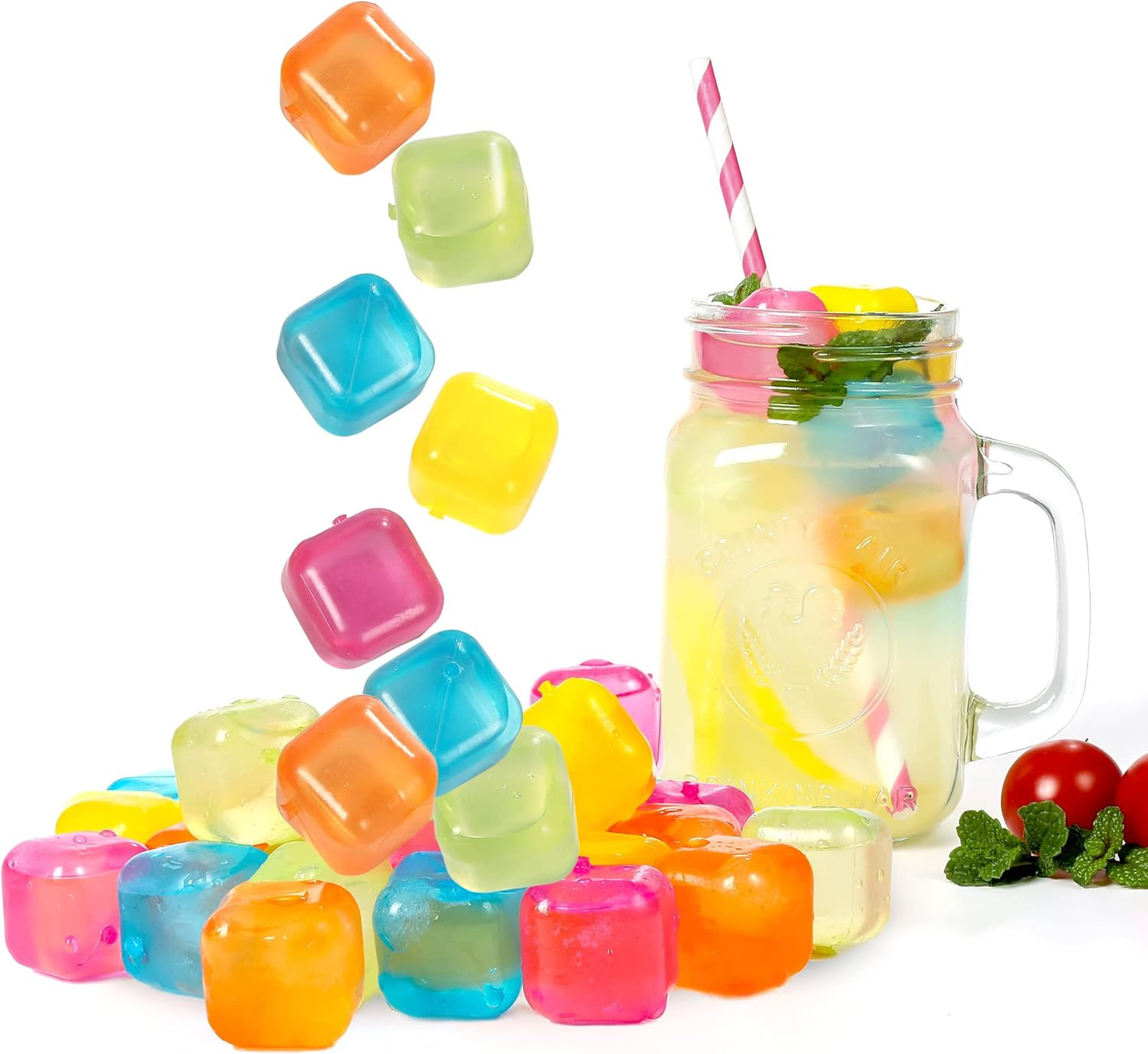 Reusable Ice Cube Plastic Ice Cubes 25 Pack Colorful Refreezable Icecubes