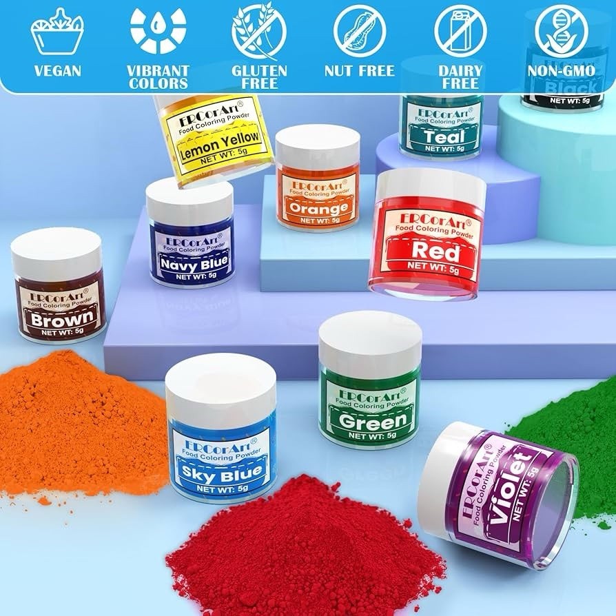(G6B) 10 Color Powder Food Coloring Set for Cake Decorating Baking Icing Slime