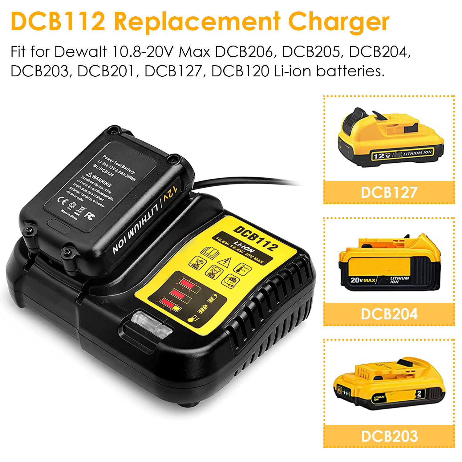 Battery Charger Replacement Fit for Dewalt 10.8-20V DCB107 DCB101 DCB200 DCB205