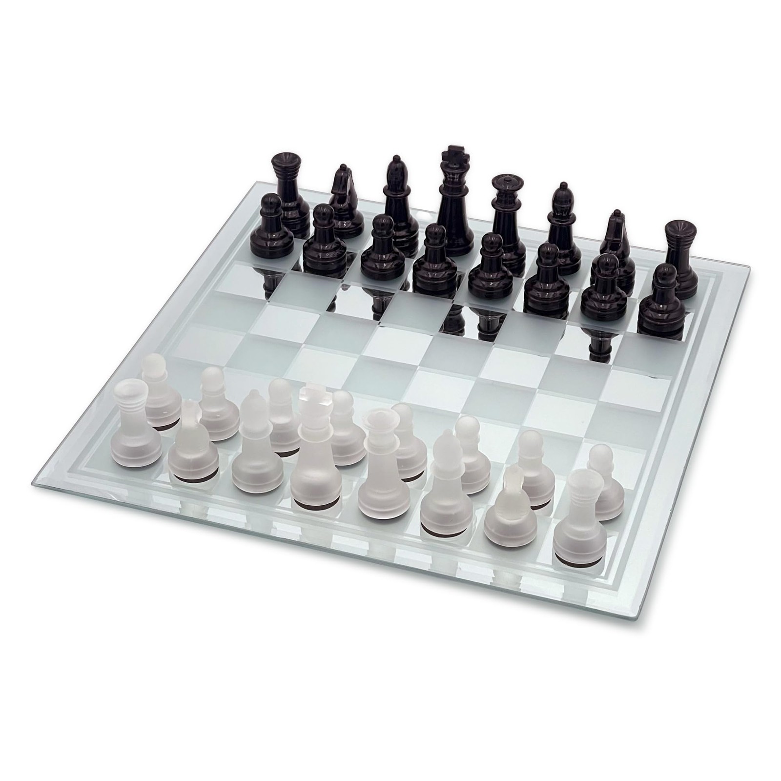 Avant-Garde Black Frosted Glass Chess Set with Mirror Board,Vintage Manufacture