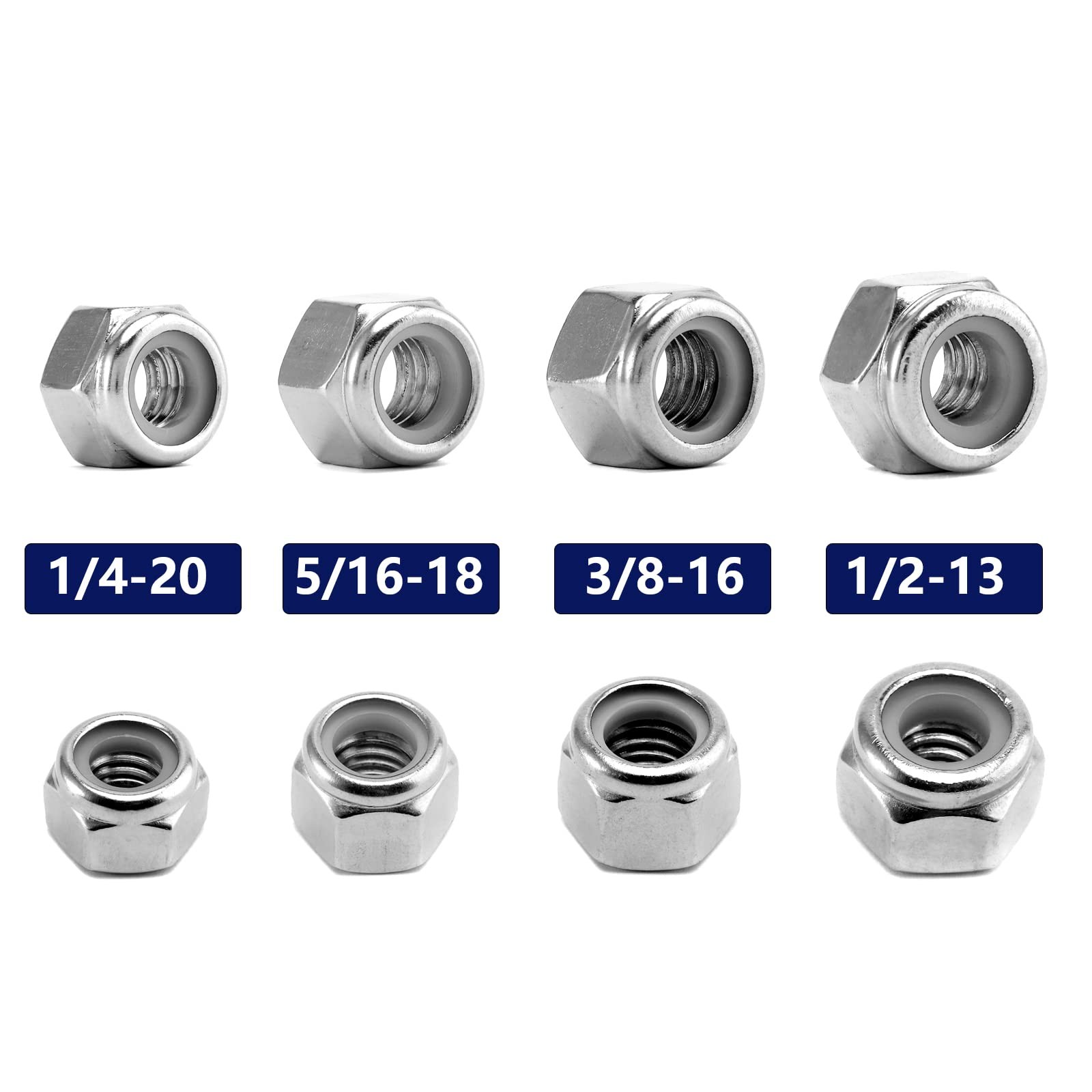 5/16-18 Nylon Insert Hex Lock Nuts 100Pcs 304 Stainless Steel 5/16-18, Silver