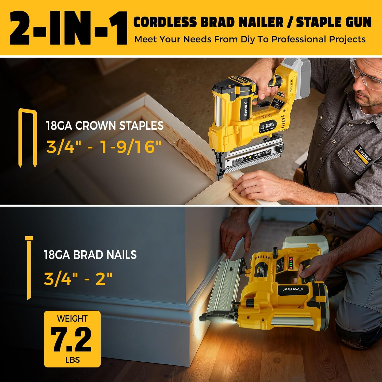 Cordless 2″ Brad Nailer Compatible with Dewalt 20V Battery(Tool Only), 2 in 1 El