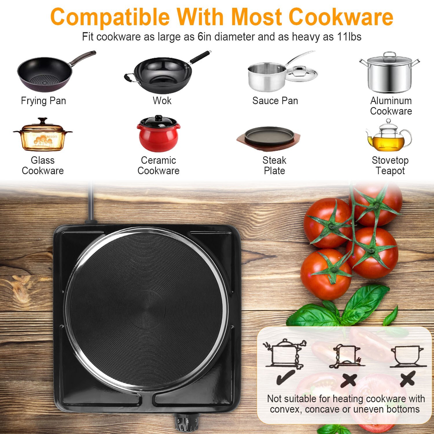♨️1500W Portable Single Electric Burner Hot Plate Camping Stove Adjustable 110V