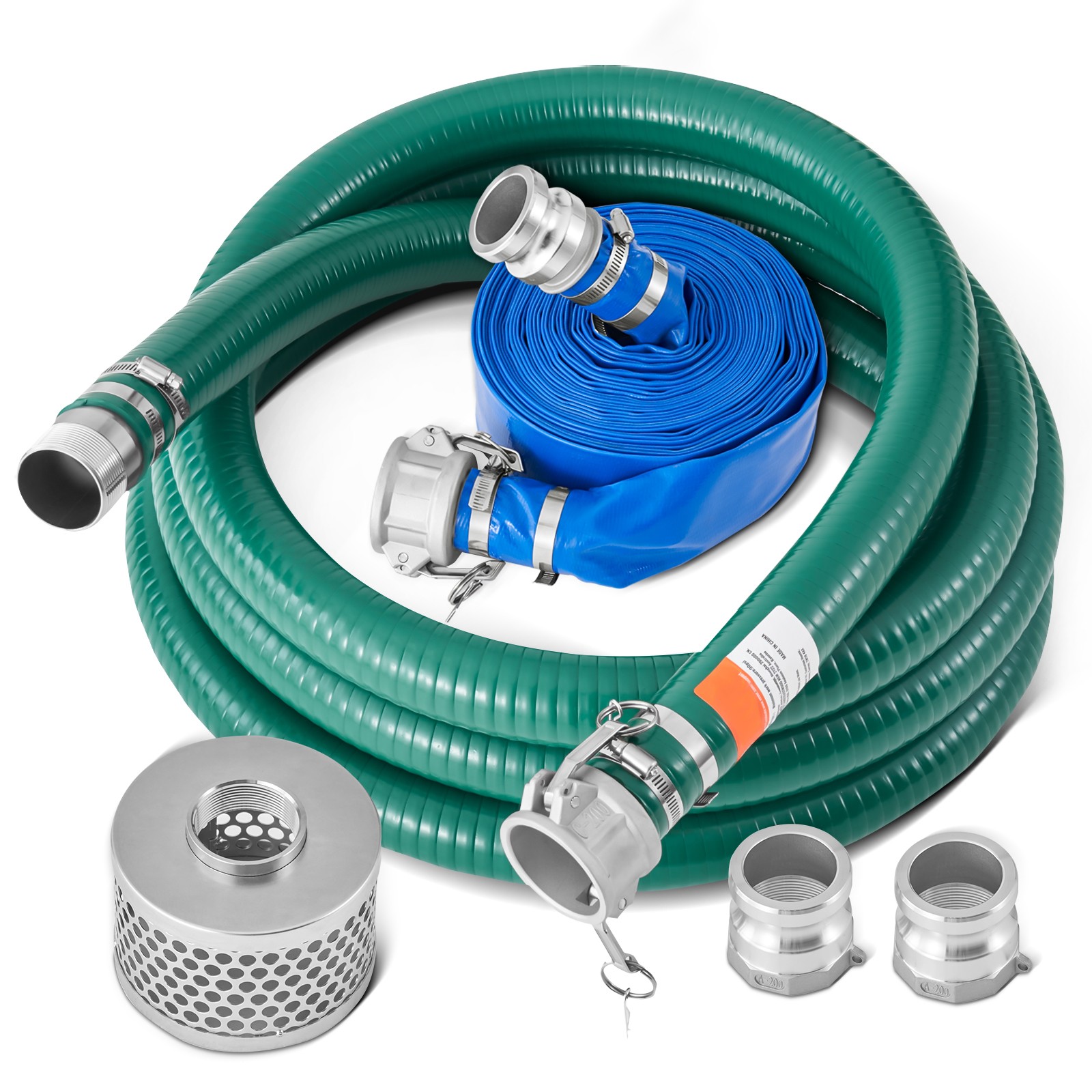 Uimoso Suction Hose Kit for Water Pump 2 in x 20 ft Green/50 ft Blue Hoses