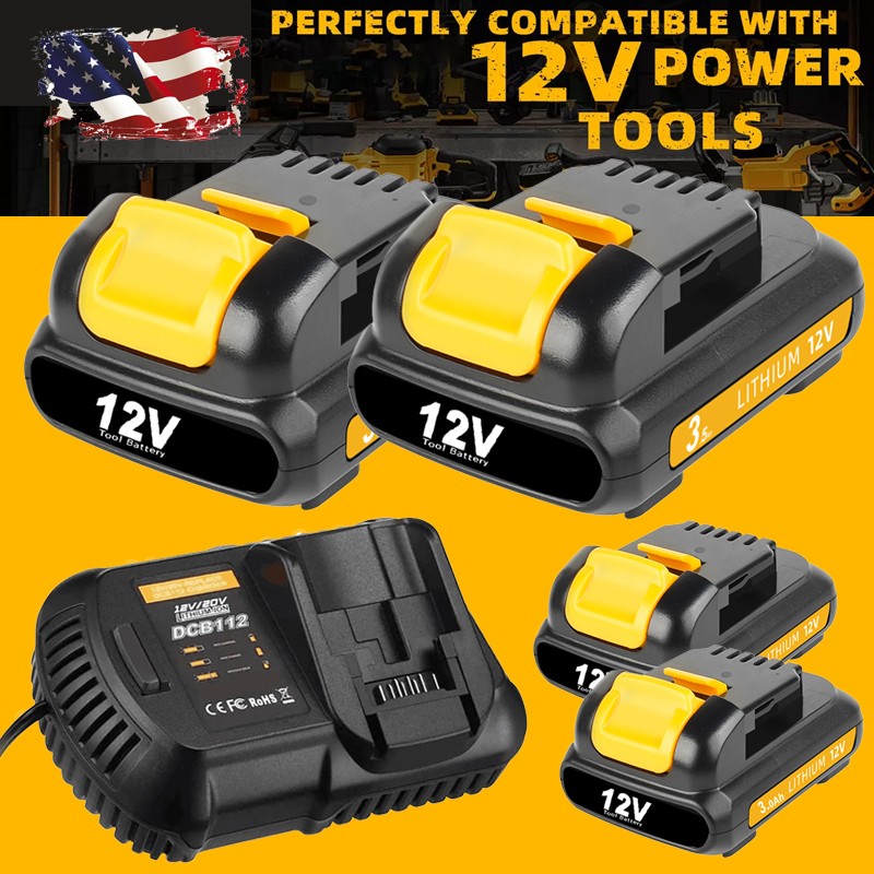 12V 4.0Ah 12 Volt Lithium-Ion For Dewalt Battery / Charger DCB127 DCB120 DCB101