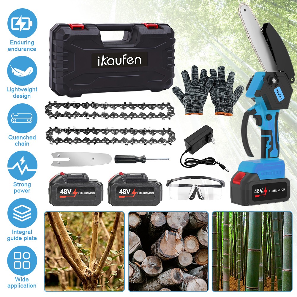 Mini Electric Chainsaw 8 Inch Cordless Handheld Pruning Saw 2 Battery Kit A07